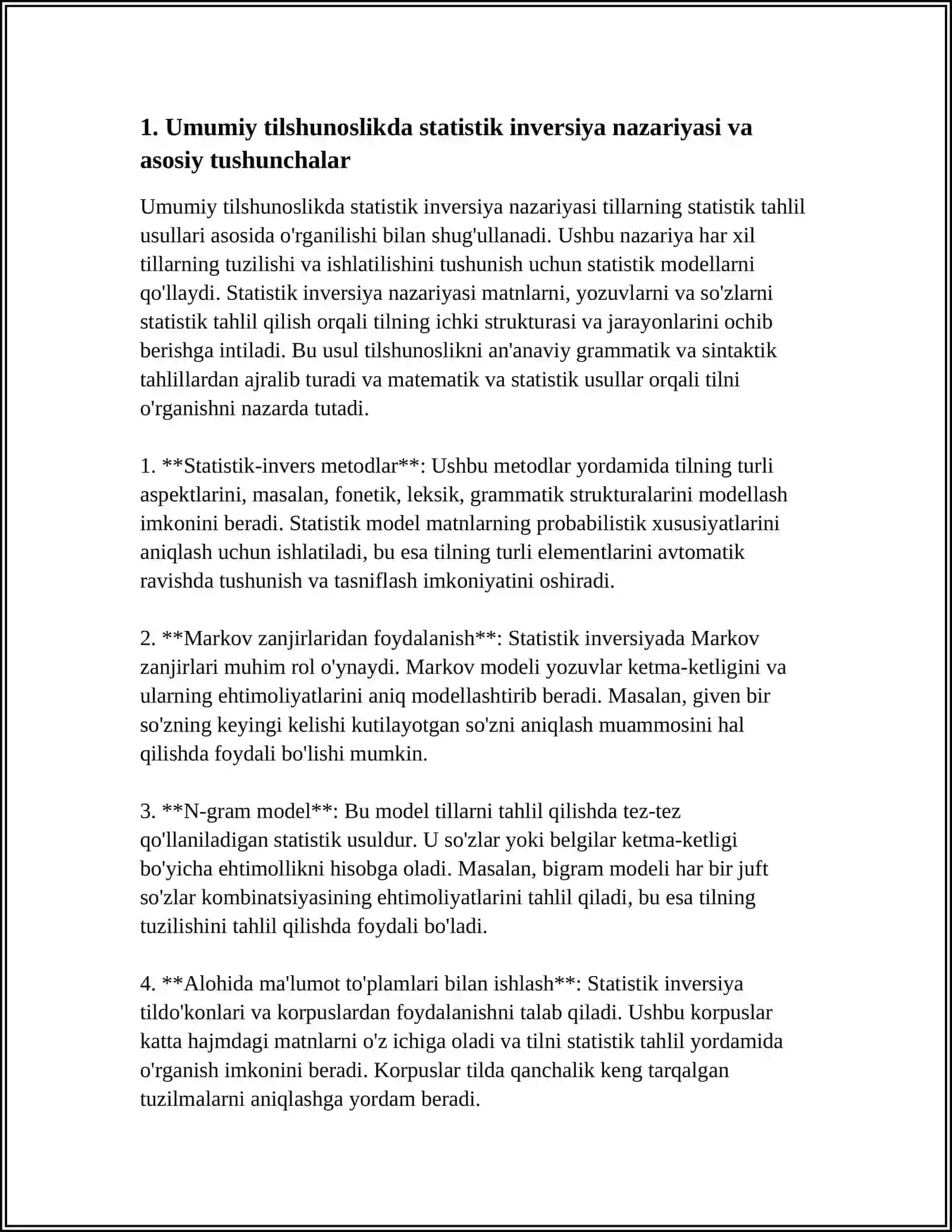 UMUMIY TILSHUNOSLIK FANIGA OID STATISTIK INVERSIYA MAVZUSI 4
