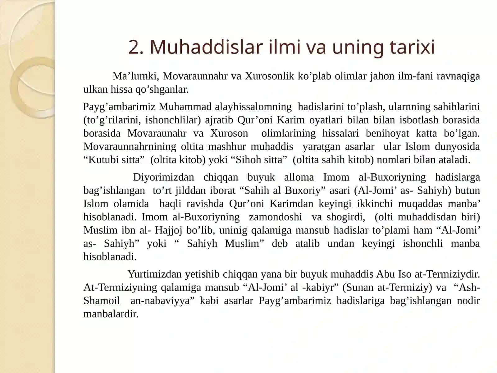 Imom al-Buxoriyning hayoti va hadis ilmiga qo’shgan hissasi 4