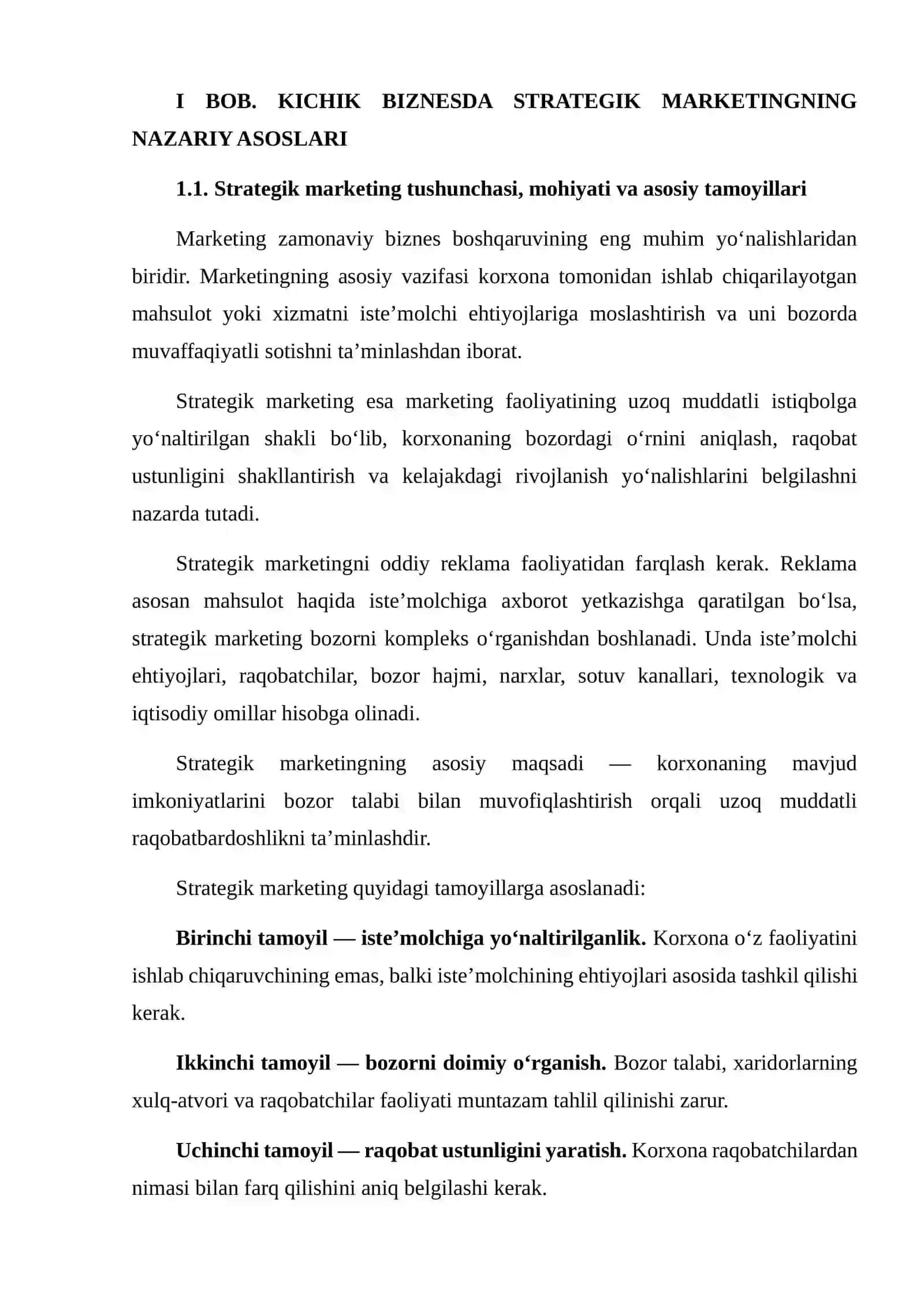 KICHIK BIZNES UCHUN STRATEGIK MARKETING REJASINI TUZISH 4