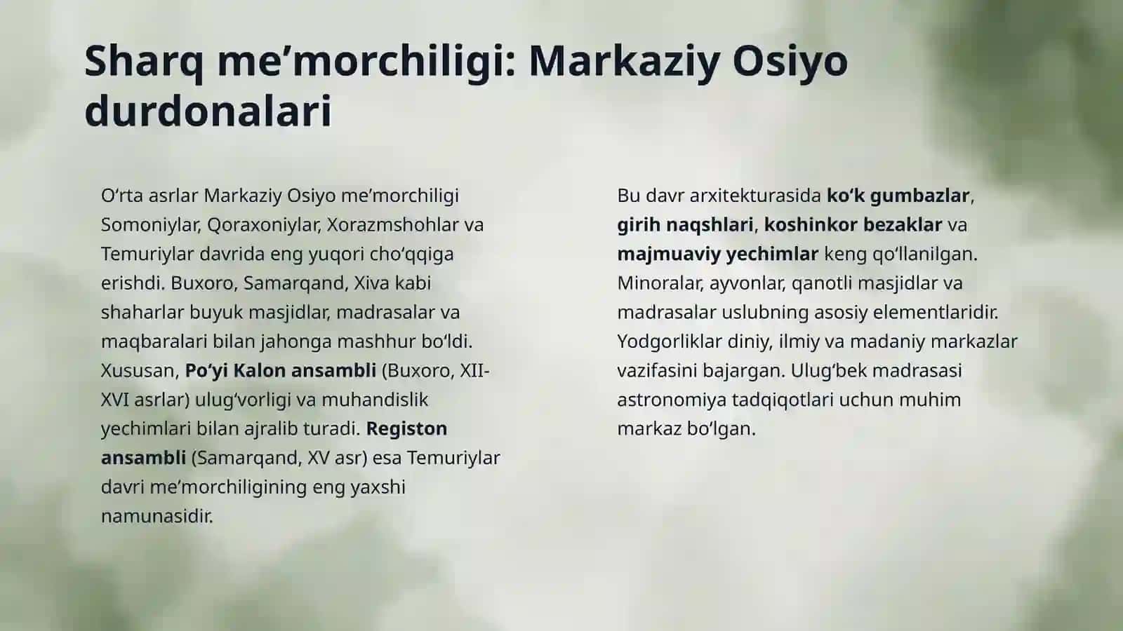 Órta asrlar san'ati va me'morchiligi 4