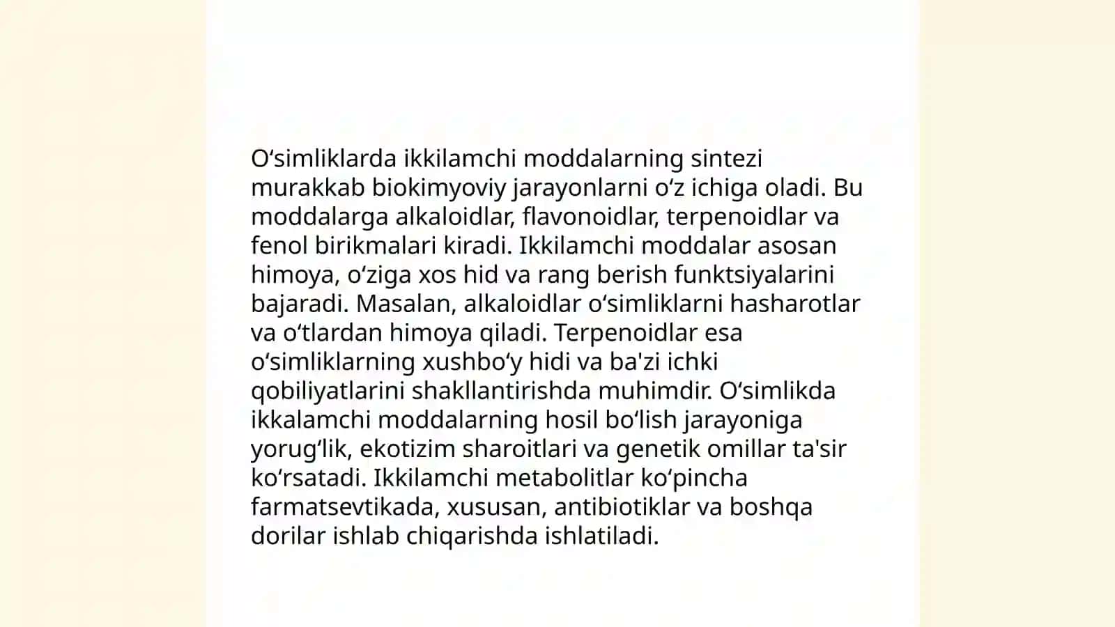 Oʻsimliklarning ikkilamchi moddalarining biologik ahamiyati 4