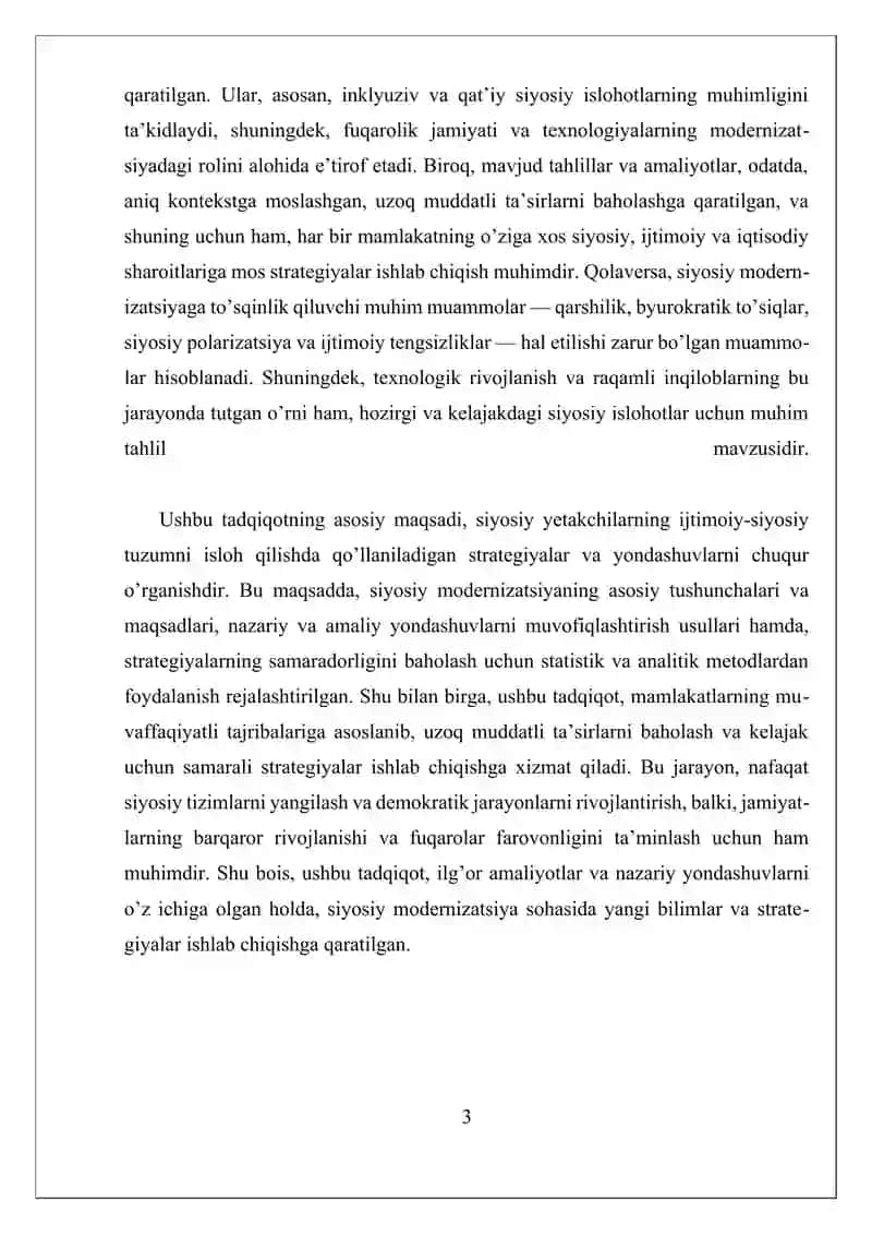SIYOSIY YETAKCHINING IJTIMOIY-SIYOSIY TUZUMNI ISLOH QILISH, SIYOSIY MODERNIZATSIYANI AMALGA OSHIRISH STRATEGIYALARI 4