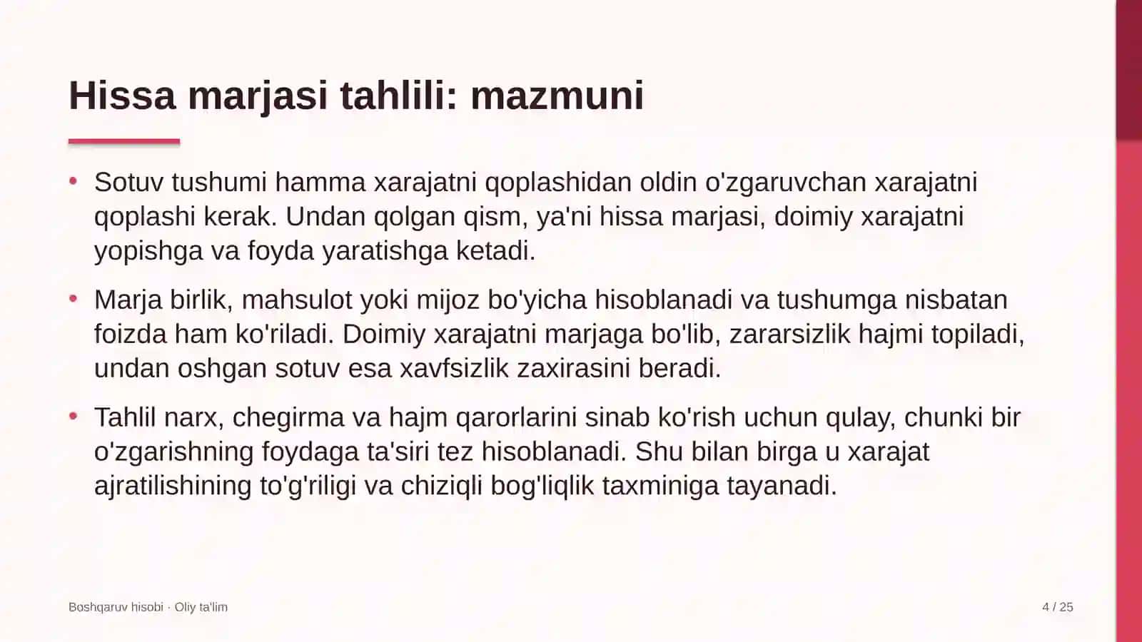 Gul do'konlarida hissa marjasini tahlil qilish 4