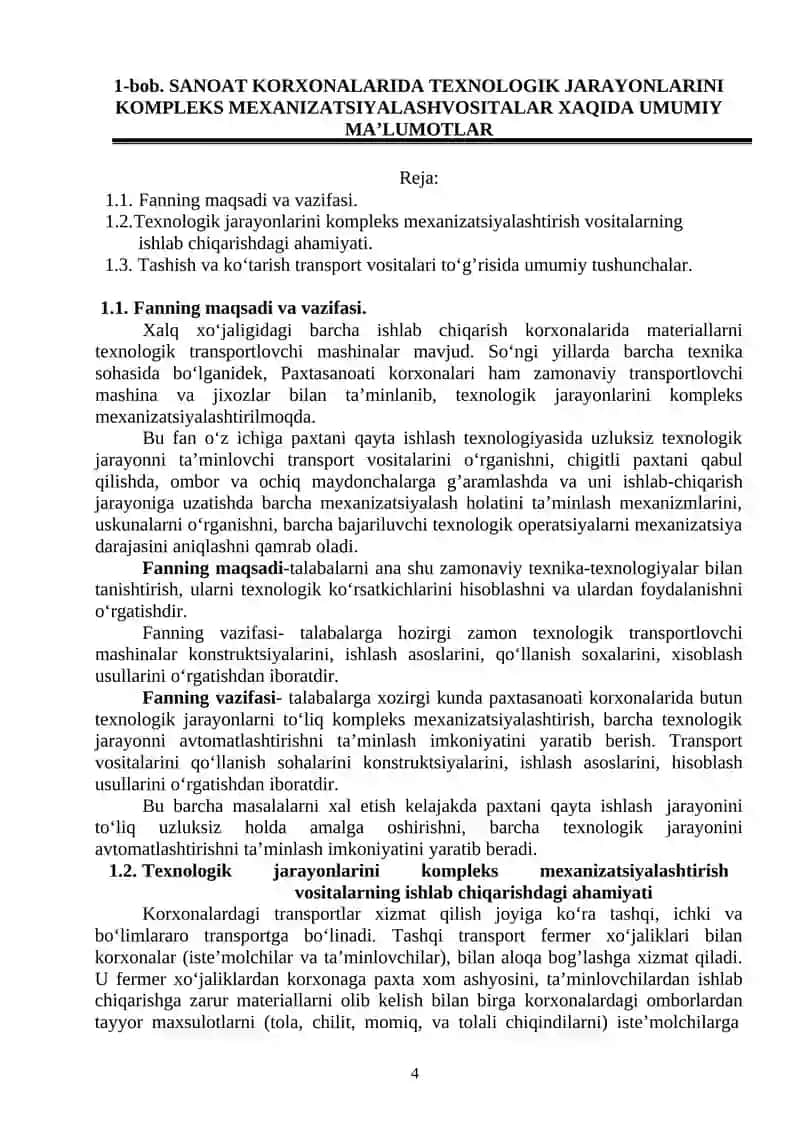 Texnologik jarayonlarini kompleks mexanizatsiyalash 4