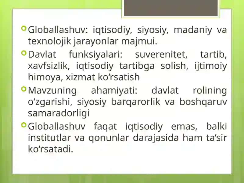 Globallashuv jarayonlari sharoitida davlat funksiyalarining rivojlanish tengdensiyalari 4