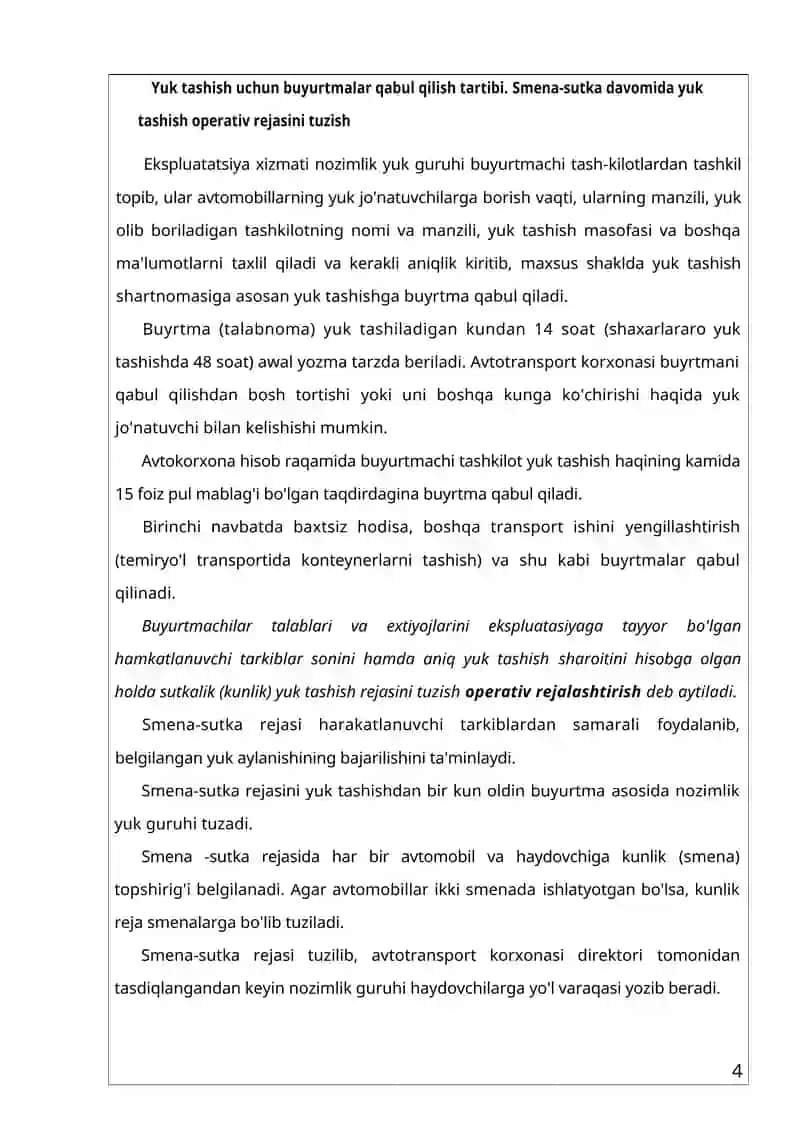 Avtotransport korxonasining ekspluatatsiya xizmati tarkibi va xizmat vazifalari 4