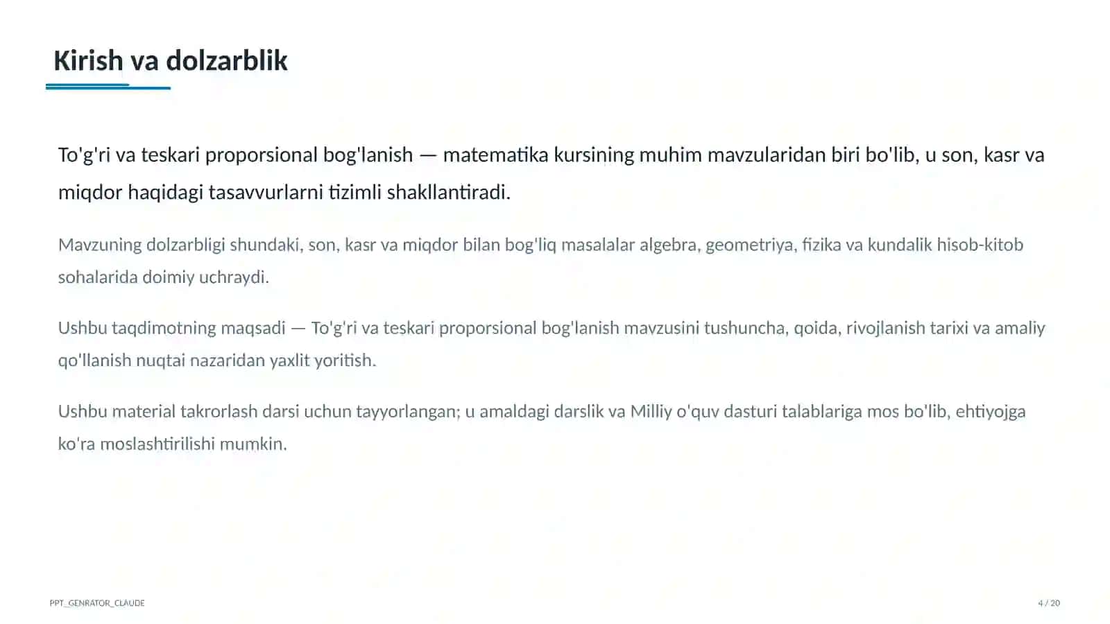 To'g'ri va teskari proporsional bog'lanish (6-sinf) 4