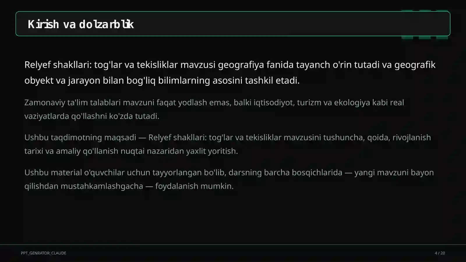 Relyef shakllari: tog'lar va tekisliklar (5-sinf) 4