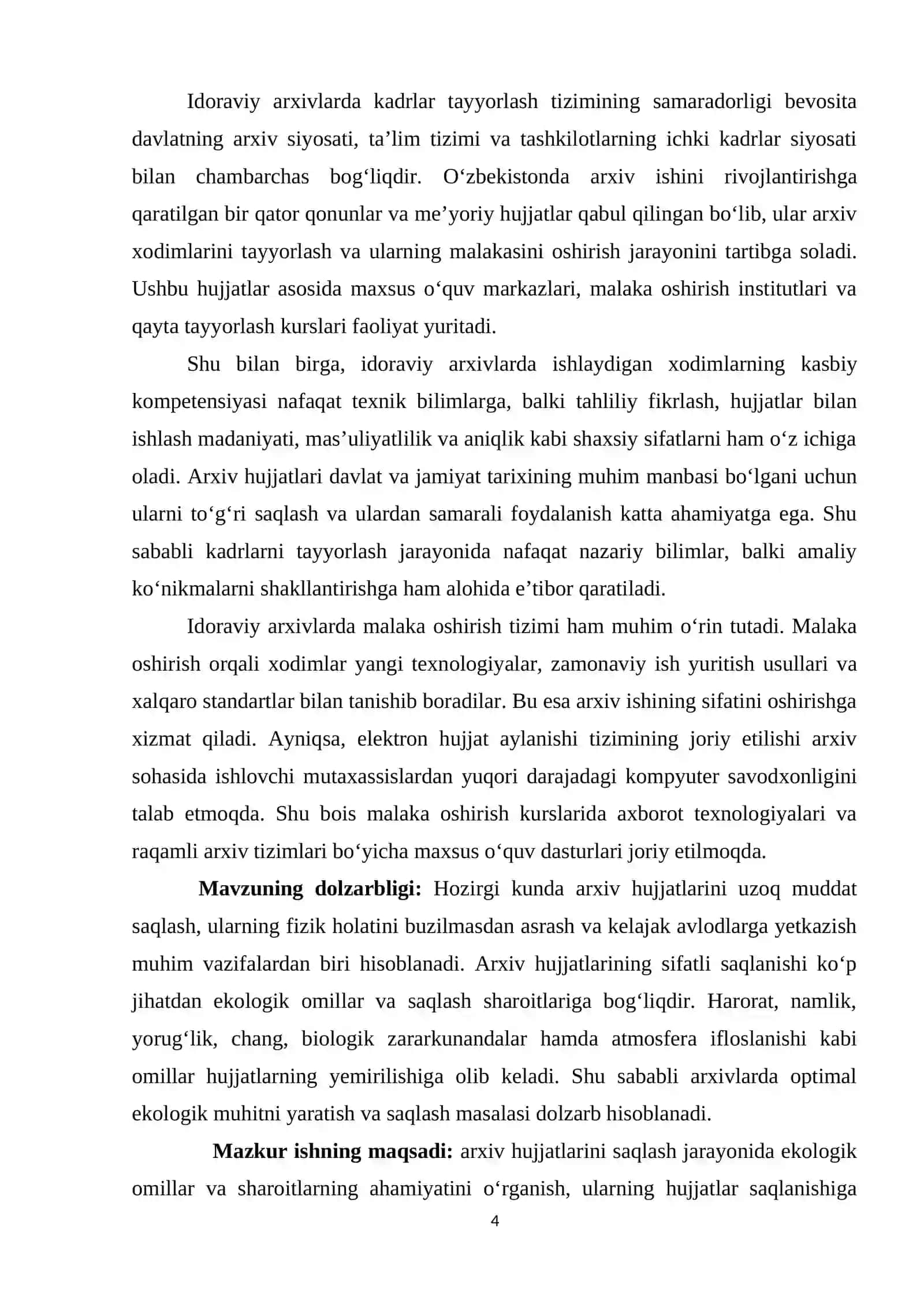 Idoraviy arxivlarda kadrlar tayyorlash va malaka oshirish tizimi. 4