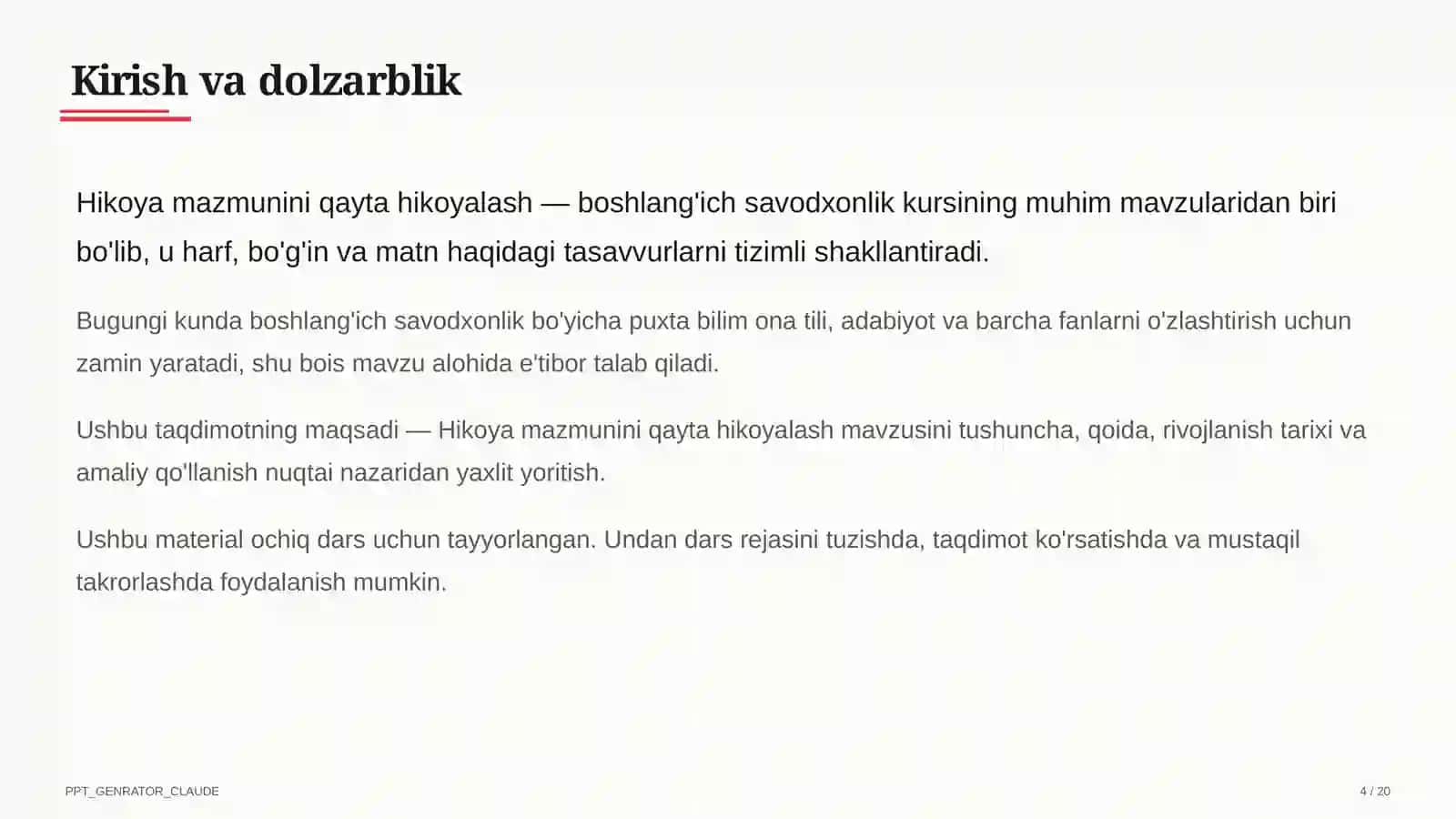 Hikoya mazmunini qayta hikoyalash (3-sinf) 4