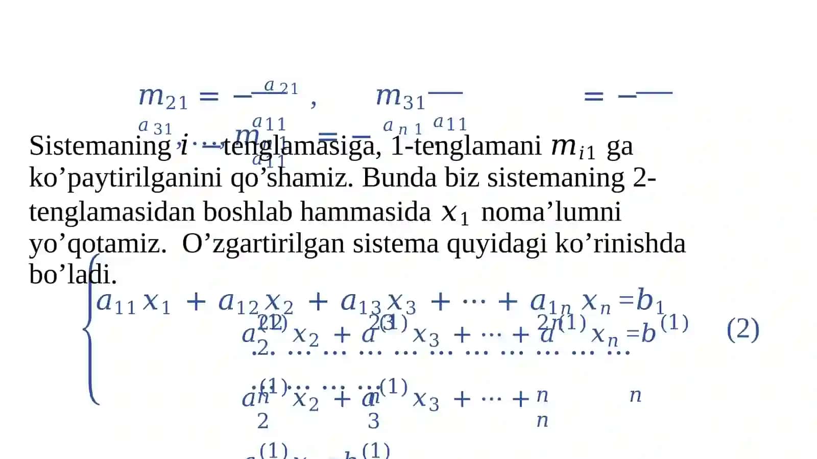 GAUSSNING YO’QOTISH METODI,ALMASHTIRISH METODI, TESKARI MATRITSANI HISOBLASH 4