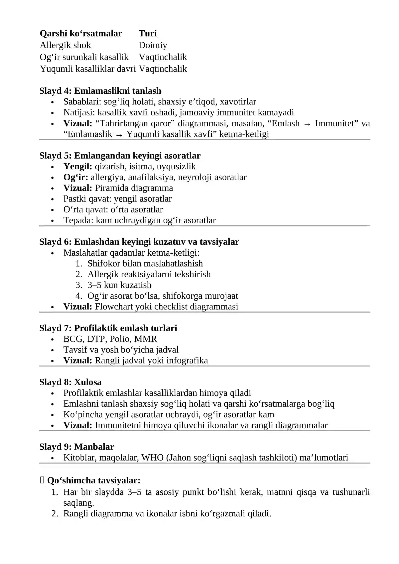 Profilaktik emlashlarga qarshi ko‘rsatma va emlasmanlikni tanlash 4