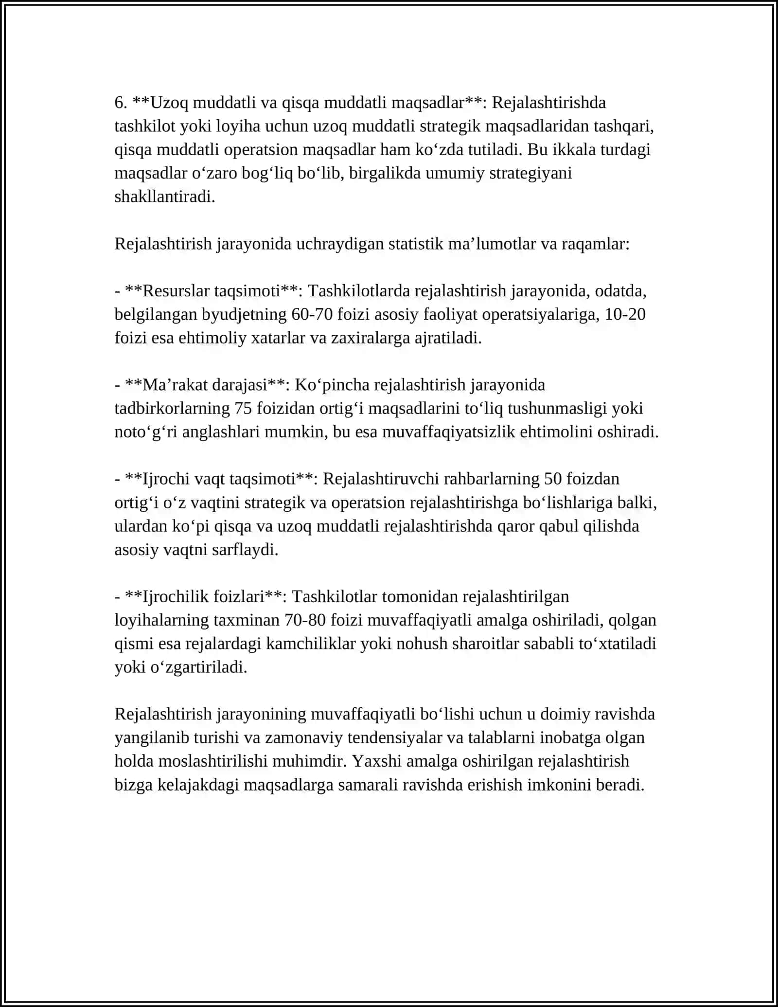 REJALASHTIRISHNING MOHIYATI BIZNES REJA TUSHUNCHASI 4