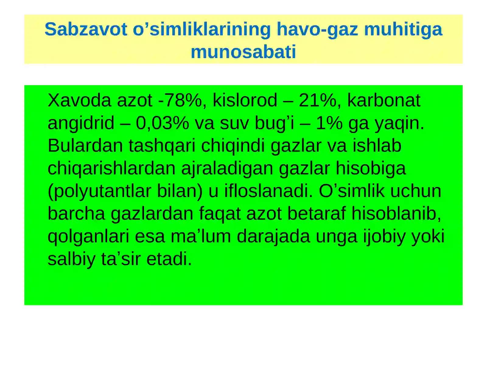 Sabzavot o‘simliklar havo-gaz munosabati 4