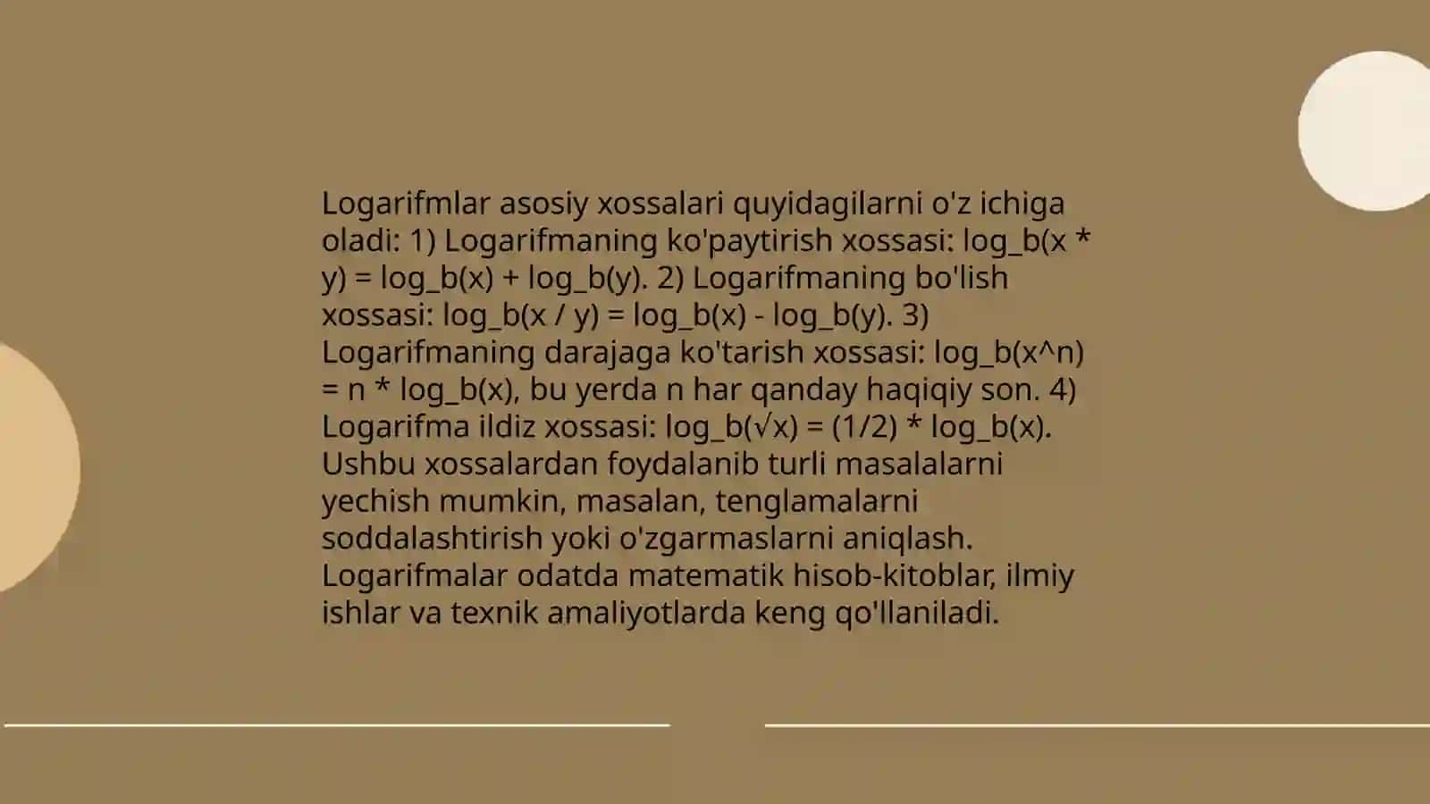 Logarifm va uning asosiy xossalari 4