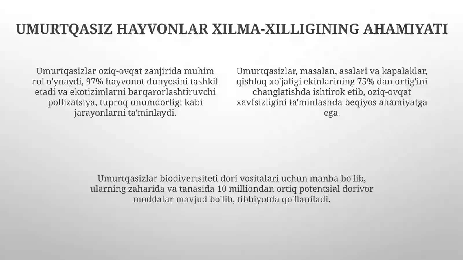 Umrtqasiz hayvonlar xilma xilligini saqlashdagi umumiy yo'nalish 4