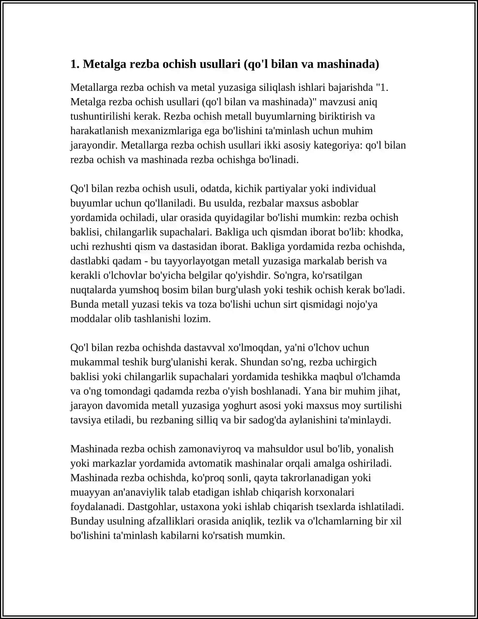 METALLARGA REZBA OCHISH VA METAL YUZASIGA SILIQLASH ISHLARI 4
