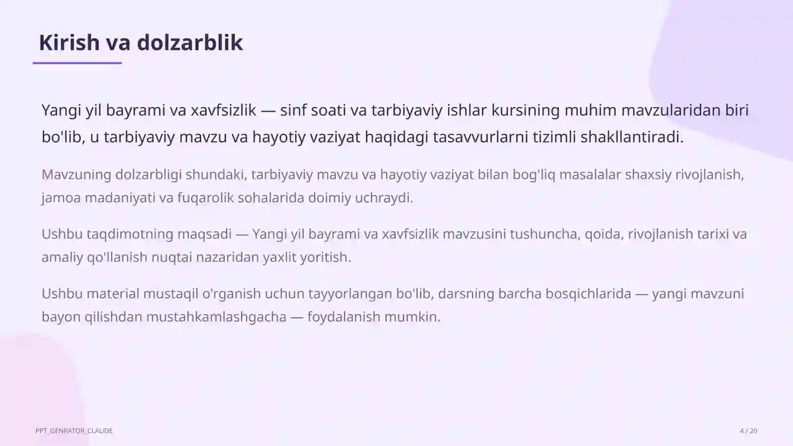 Sinf soati va tarbiyaviy tadbirlar (1–11) 4