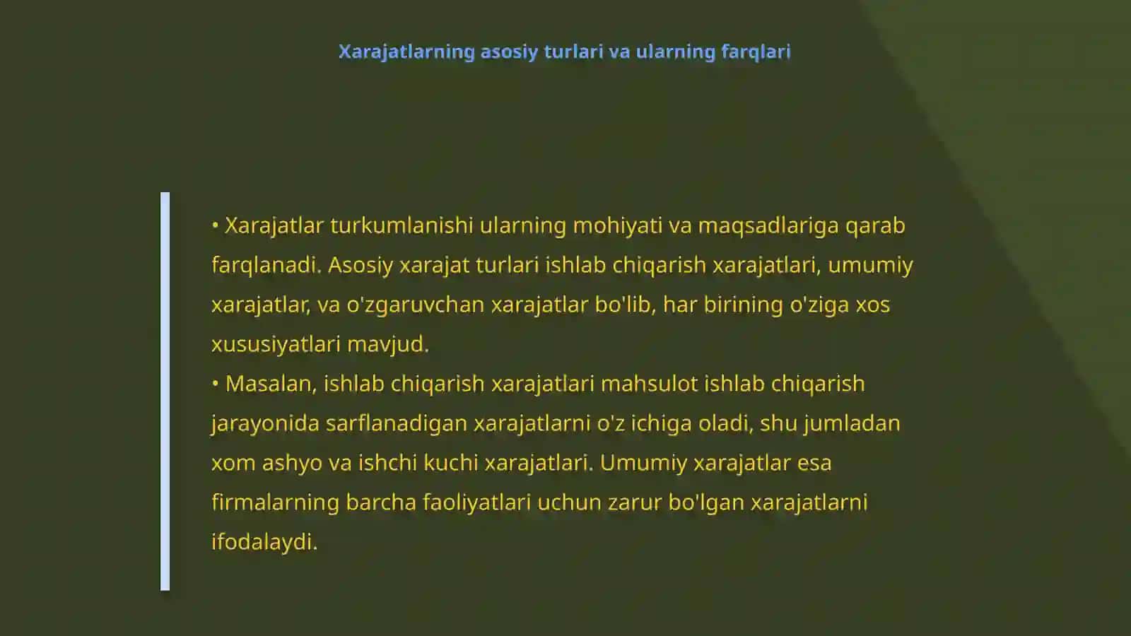 Xarajatlar tushunchasi va ularning turkumlanishi 4