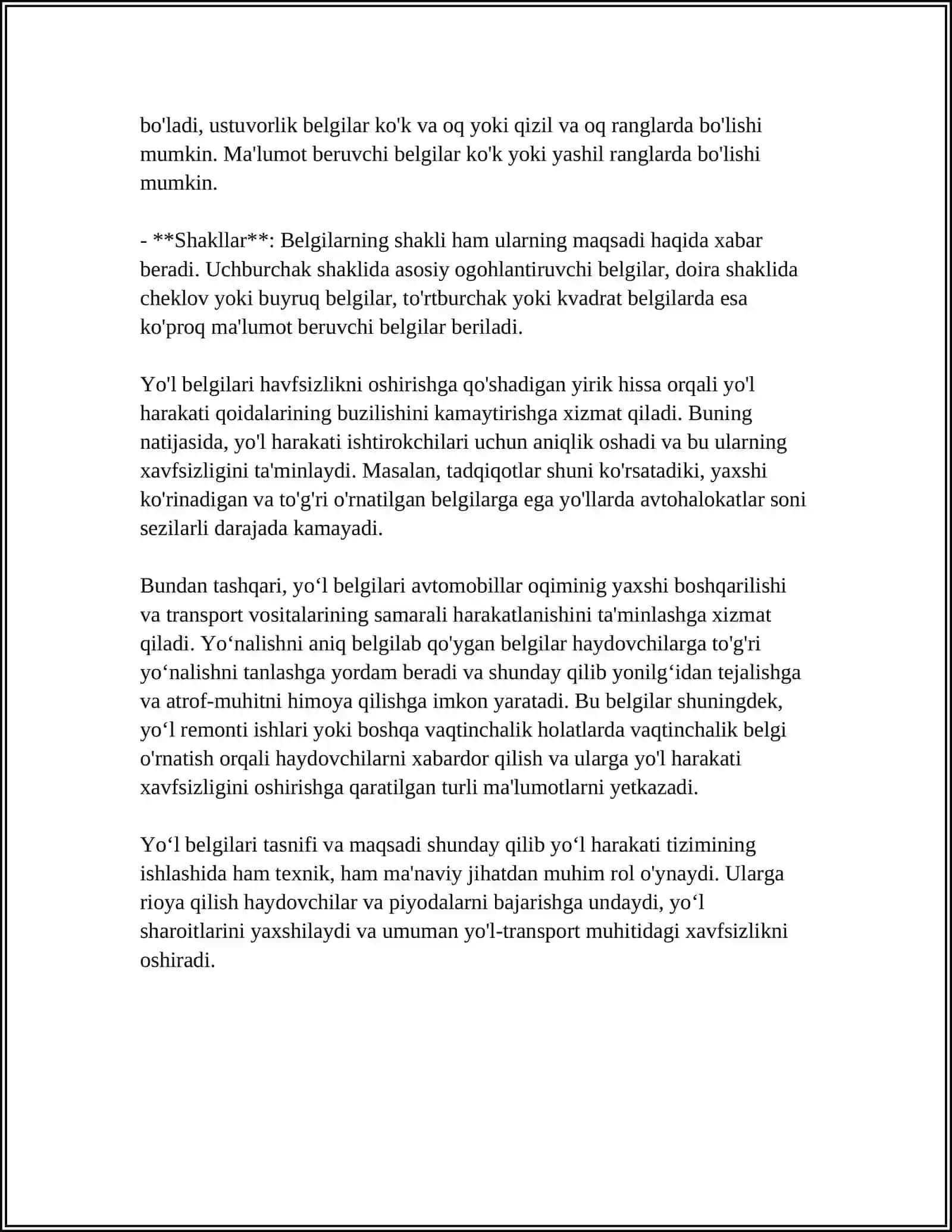 YO‘L BELGILARI VA ULARGA QO‘YILGAN TALABLAR 4