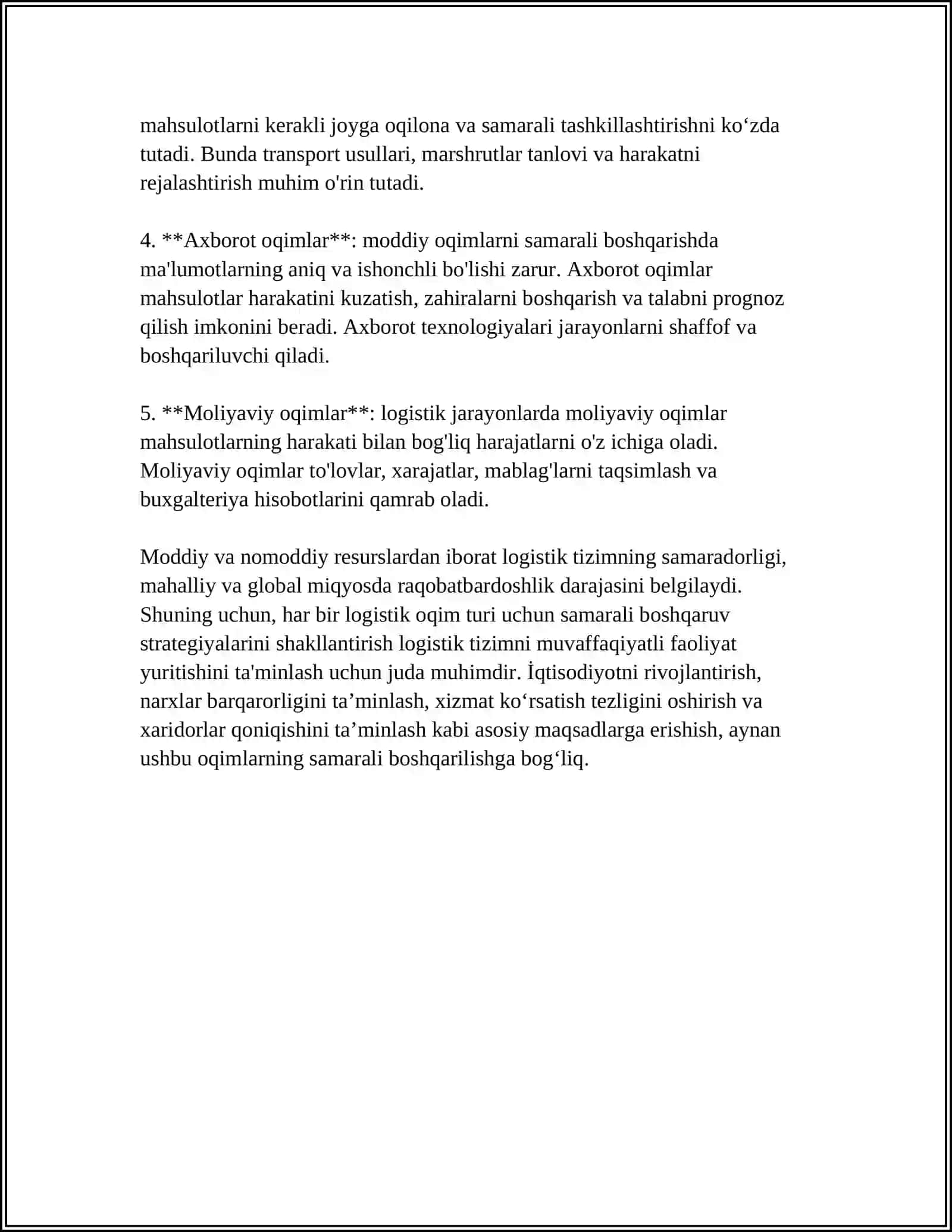 OGISTIKADA ASOSIY OQIMLAR,MODDIY OQIMLAR 4