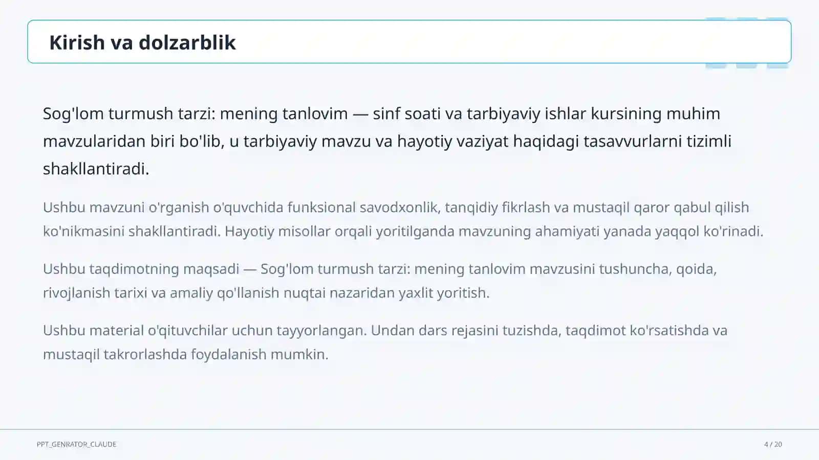 Sog'lom turmush tarzi: mening tanlovim 4