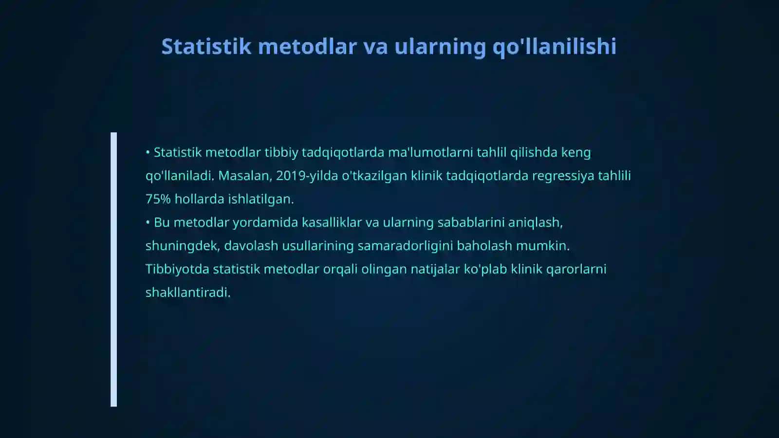 Tibbiy biologik tadqiqning statistik ma'lumotlar natijalarini qayta ishlash imkoniyati 4