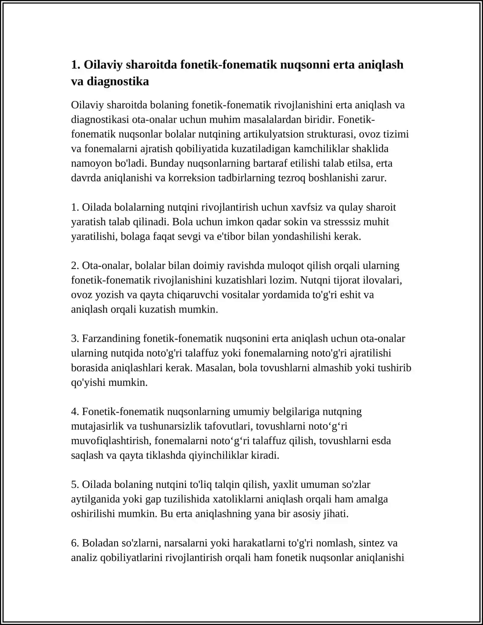 FONETIK FONEMATIK NUTQ NUQSONIGA EGA BOLALARNI OILADA TARBIYALASHNING KORREKSION YOʻNALISHLARI 4
