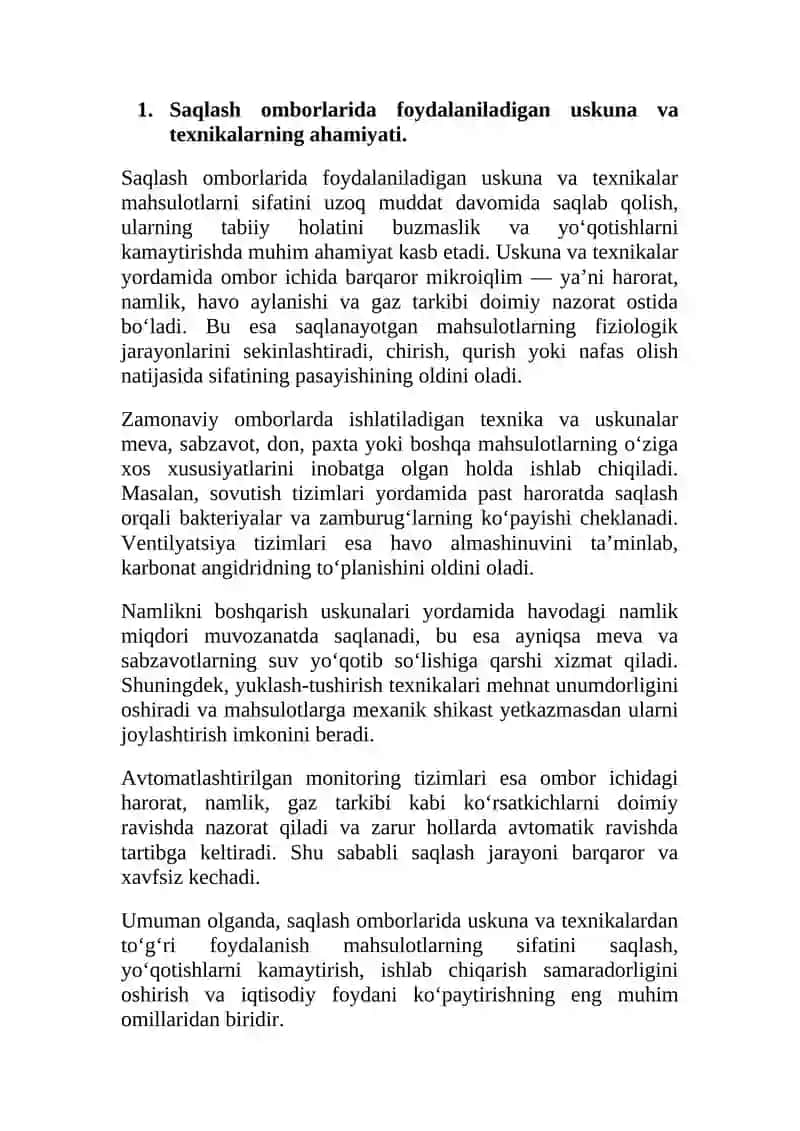 Saqlash omborlarida foydalaniladigan uskuna va texnikalar turlari. 4