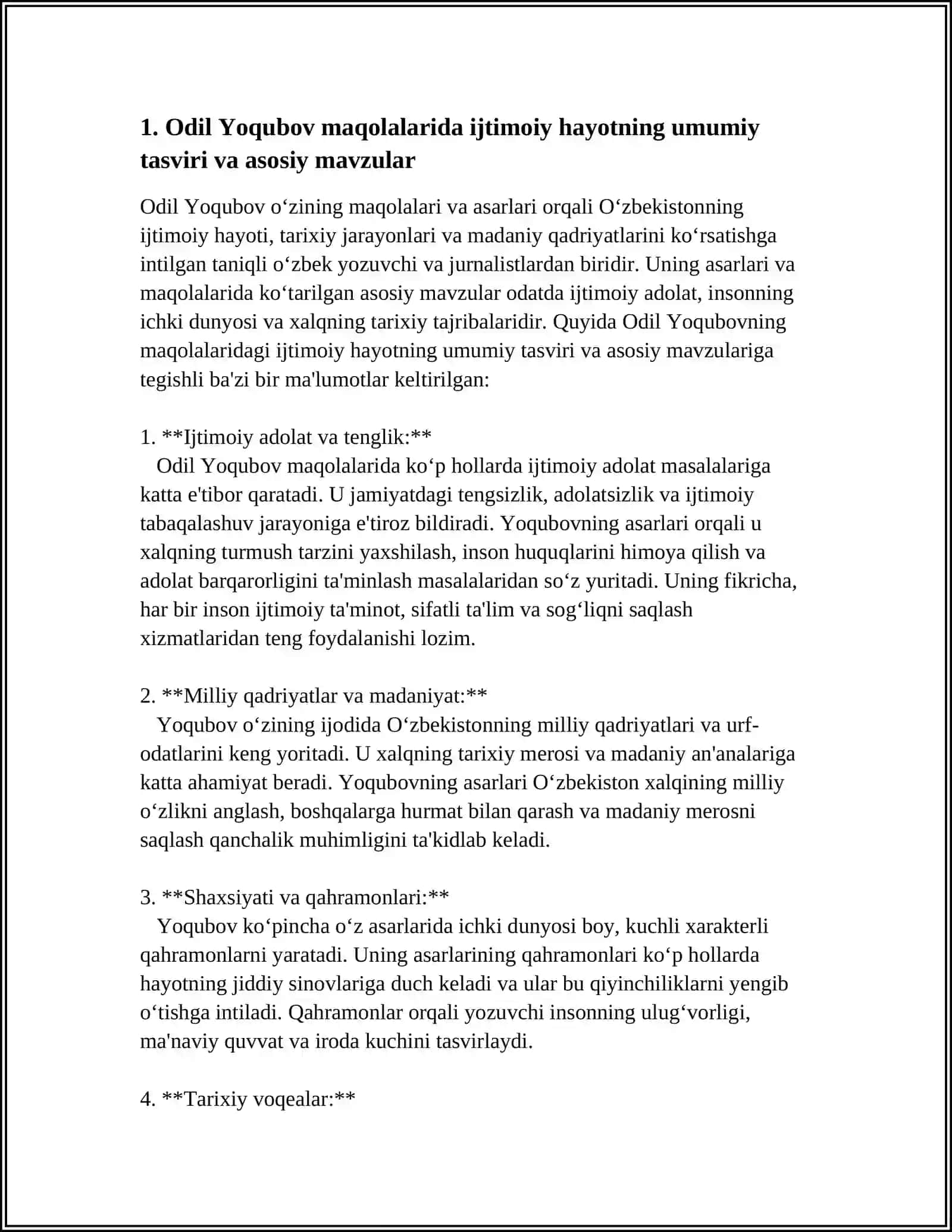 ODIL YOQUBOVNING MAQOLALARIDA IJTIMOIY HAYOT TASVIRI:MUAMMOLAR YECHIMLARI. ODIL YOQUBOVNING MILLIY MATBUOTDA TUTGAN O'RNI 4