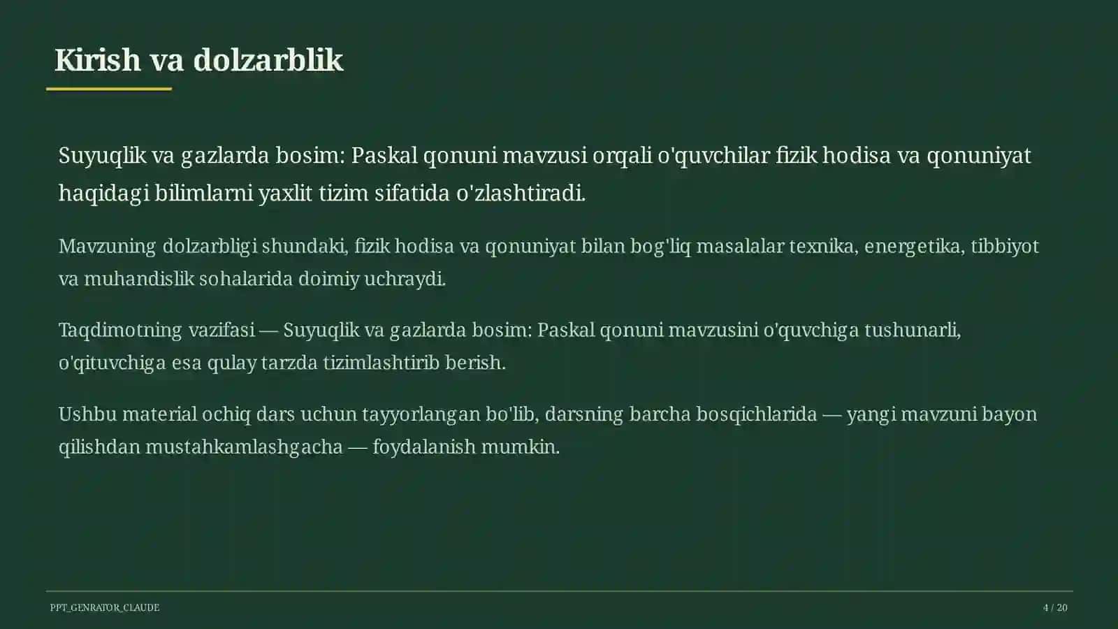 Suyuqlik va gazlarda bosim: Paskal qonuni (7-sinf) 4