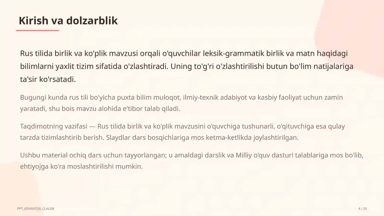 Rus tilida birlik va ko'plik (3-sinf) 4