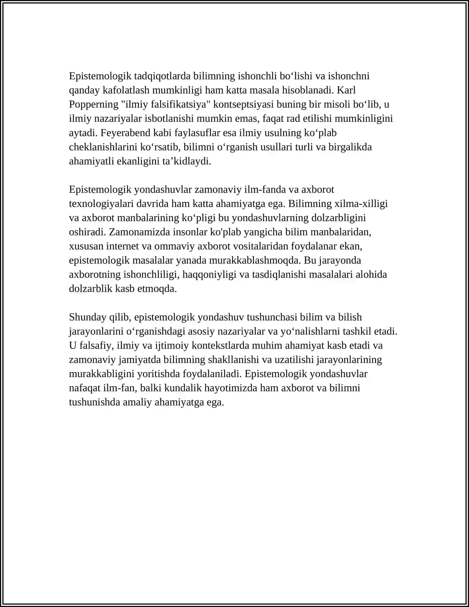 EPISTEMOLOGIK YONDASHUV TUSHUNCHASI, UNING MOHIYATI, MAZMUNI VA BILIMLARNI EGALLASHGA TA'SIRI 4