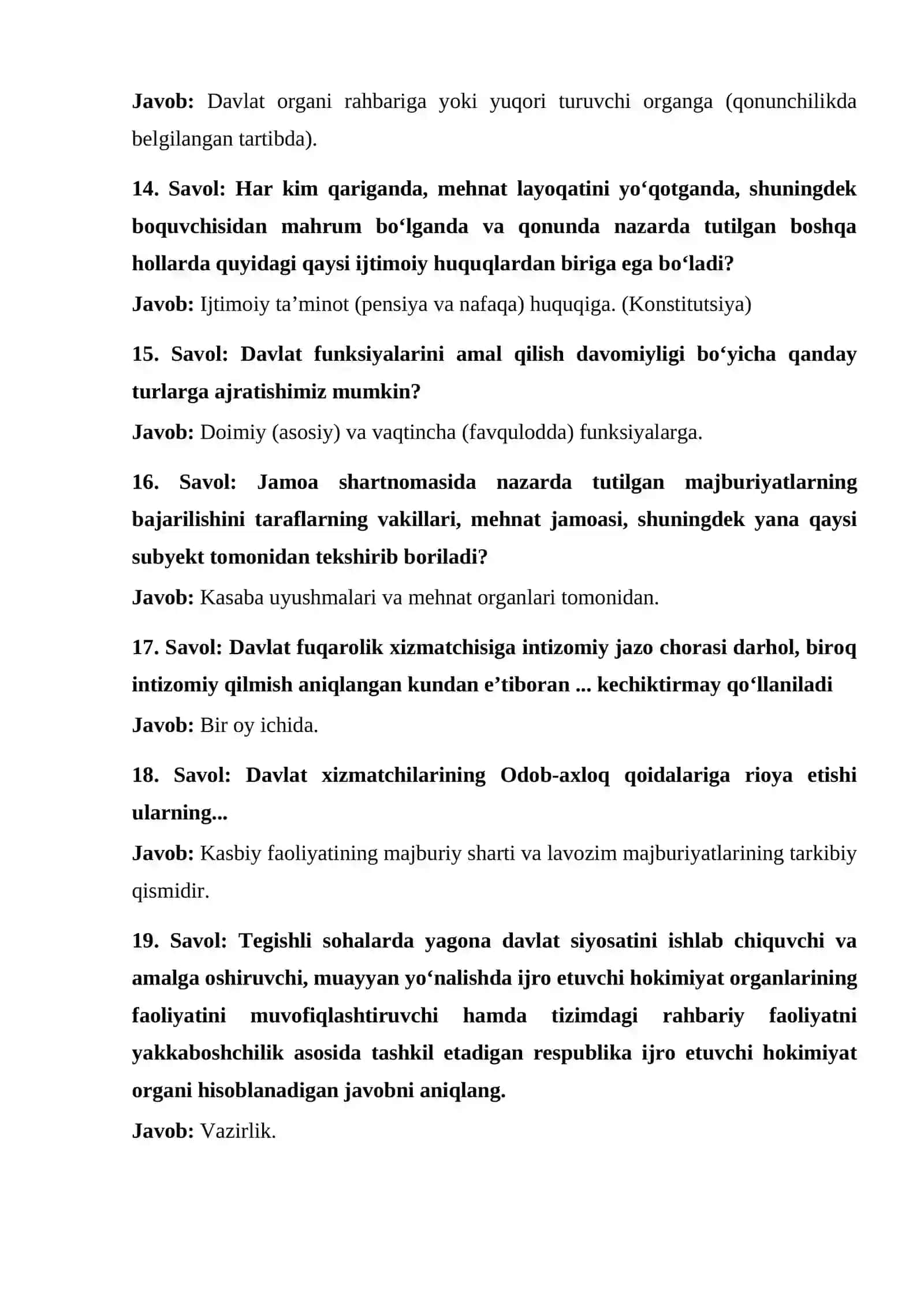 Argos Milliy qonunchilik bo'yicha savollar javoblari bilan to'liq baza 4