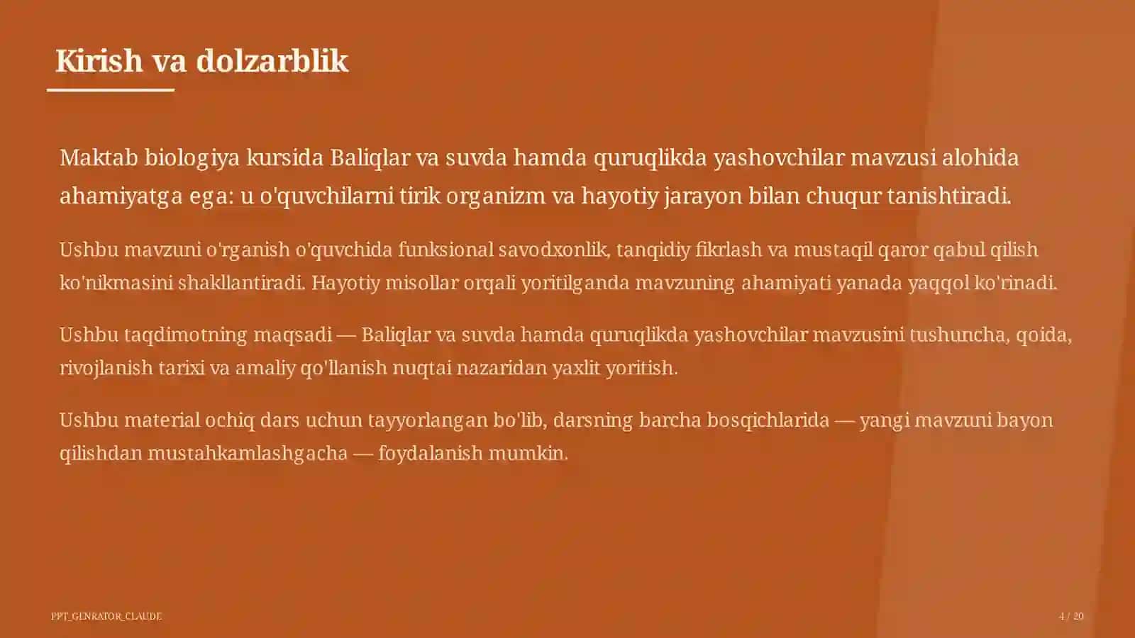 Baliqlar va suvda hamda quruqlikda yashovchilar (7-sinf) 4