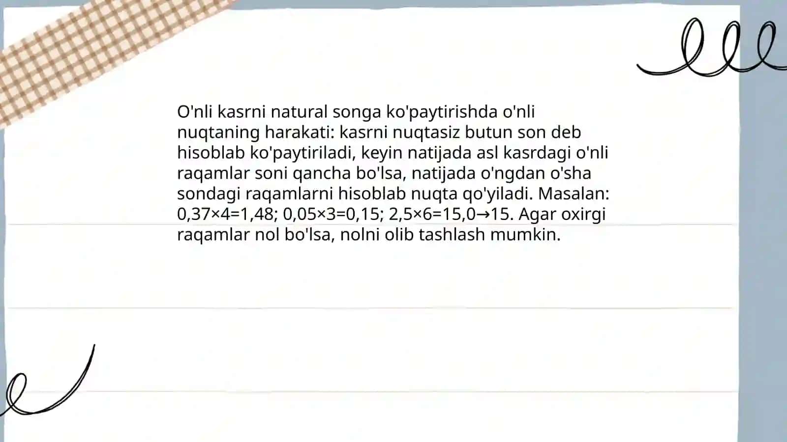 O'nli kasrlarni natural songa ko'paytirish algoritmi 4
