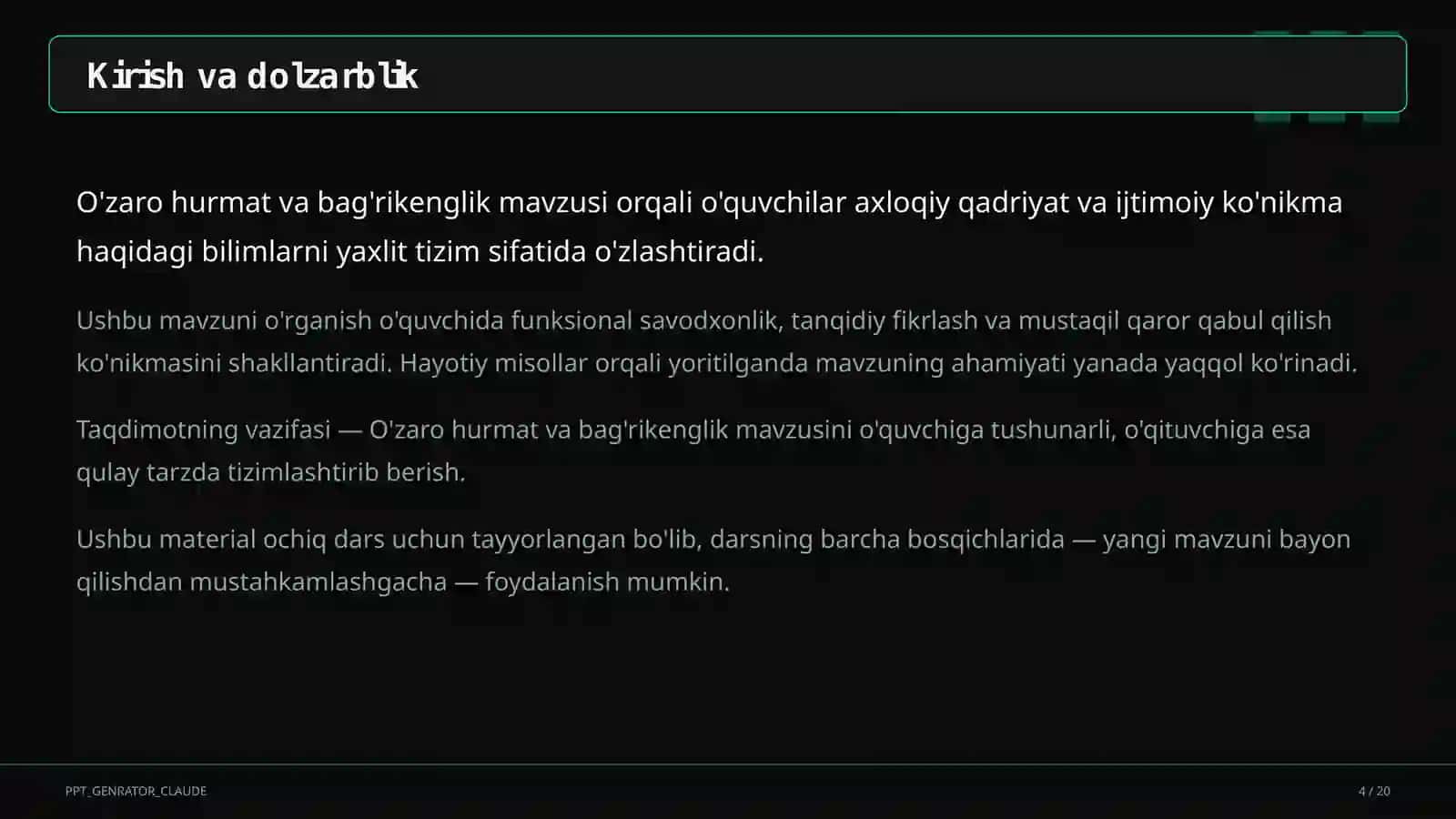 O'zaro hurmat va bag'rikenglik (7-sinf) 4