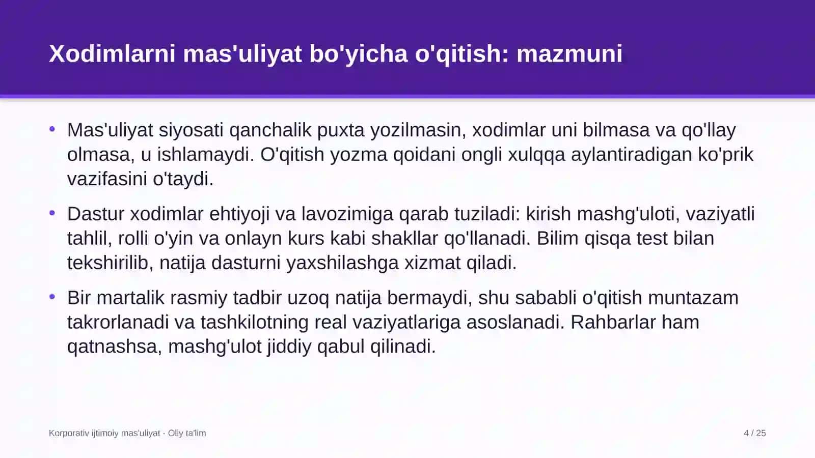 chiqindilarni qayta ishlash korxonalarida xodimlarni ijtimoiy mas'uliyat bo'yicha o'qitish 4540 4