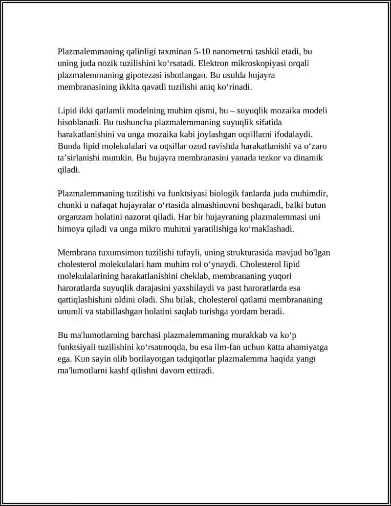 PLASMALEMMA VA BIOLOGIK MEMBRANLAR TUZILISHI.HUJAYRALARARO BOĞLANISH TURLARI 4