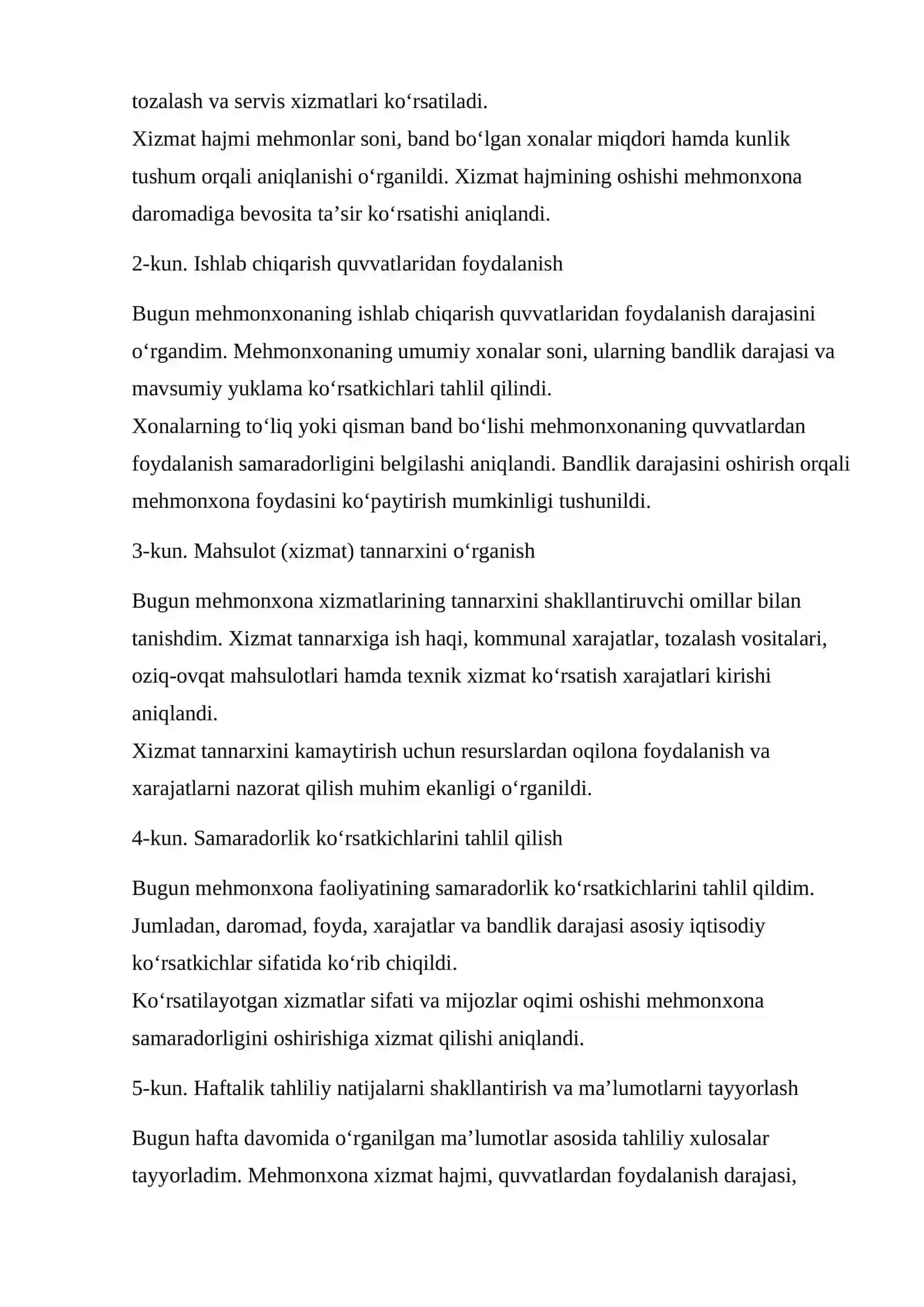 Amaliyot bazasi — SILK ROAD HOTEL mehmonxonasi bilan tanishdim 4