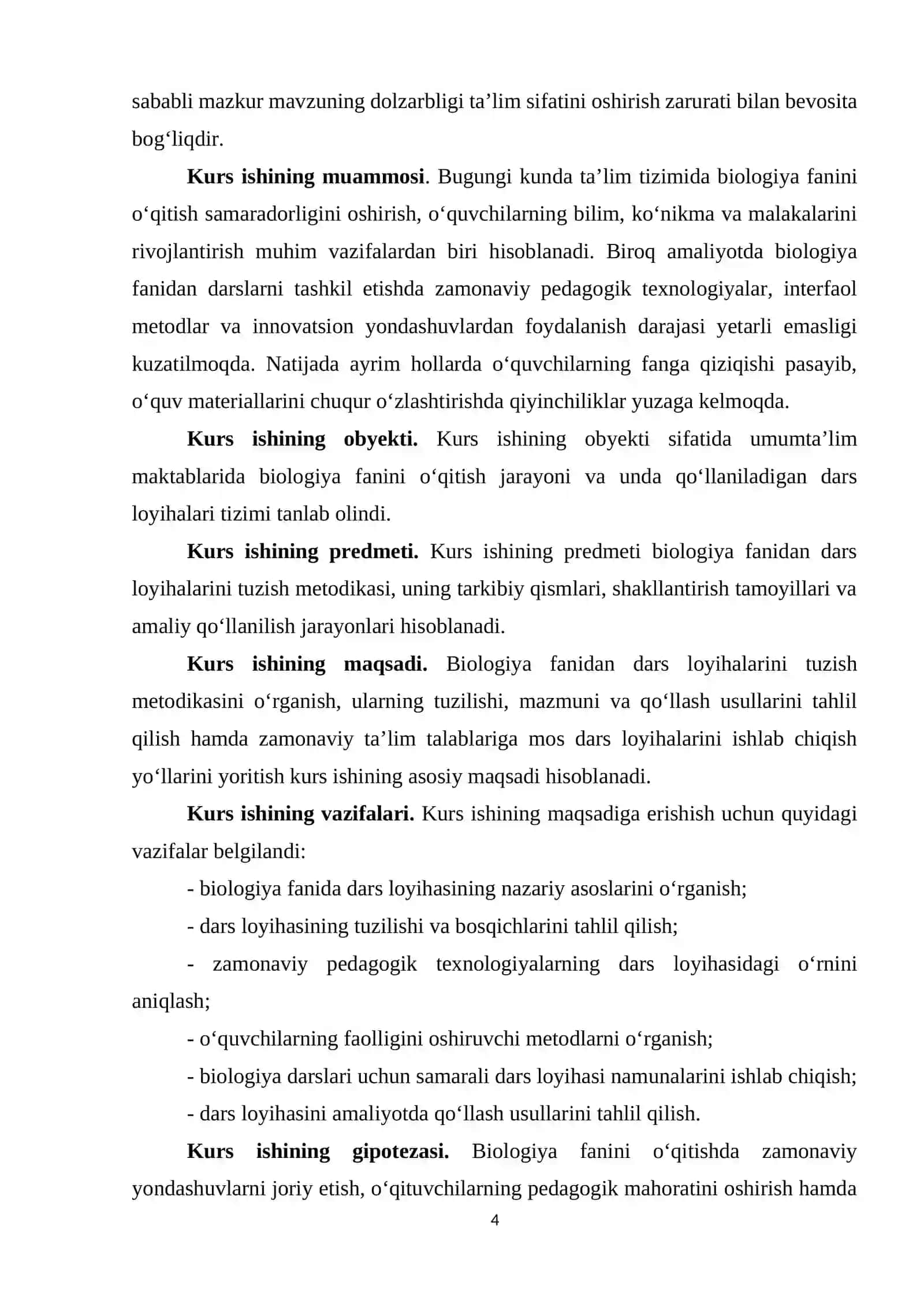 BIOLOGIYA FANIDAN DARS LOYIHALARINI TUZISH METODIKASI 4