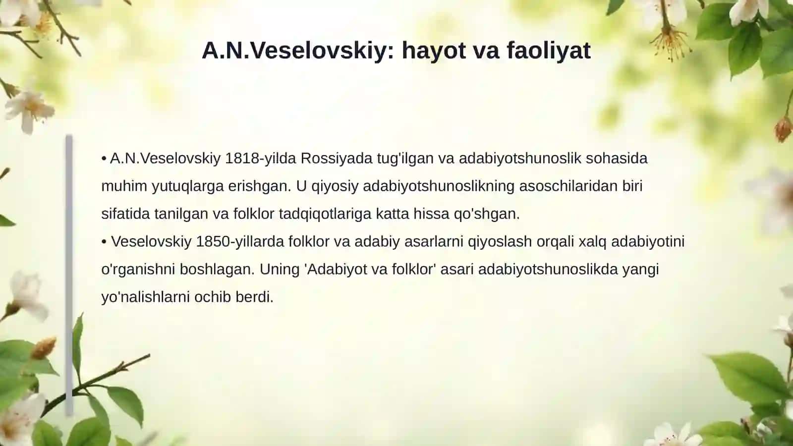 Jahon adabiyotini qiyosiy -tarixiy oʻrganish va A.N.Veselovskiy tadqiqotlari 4
