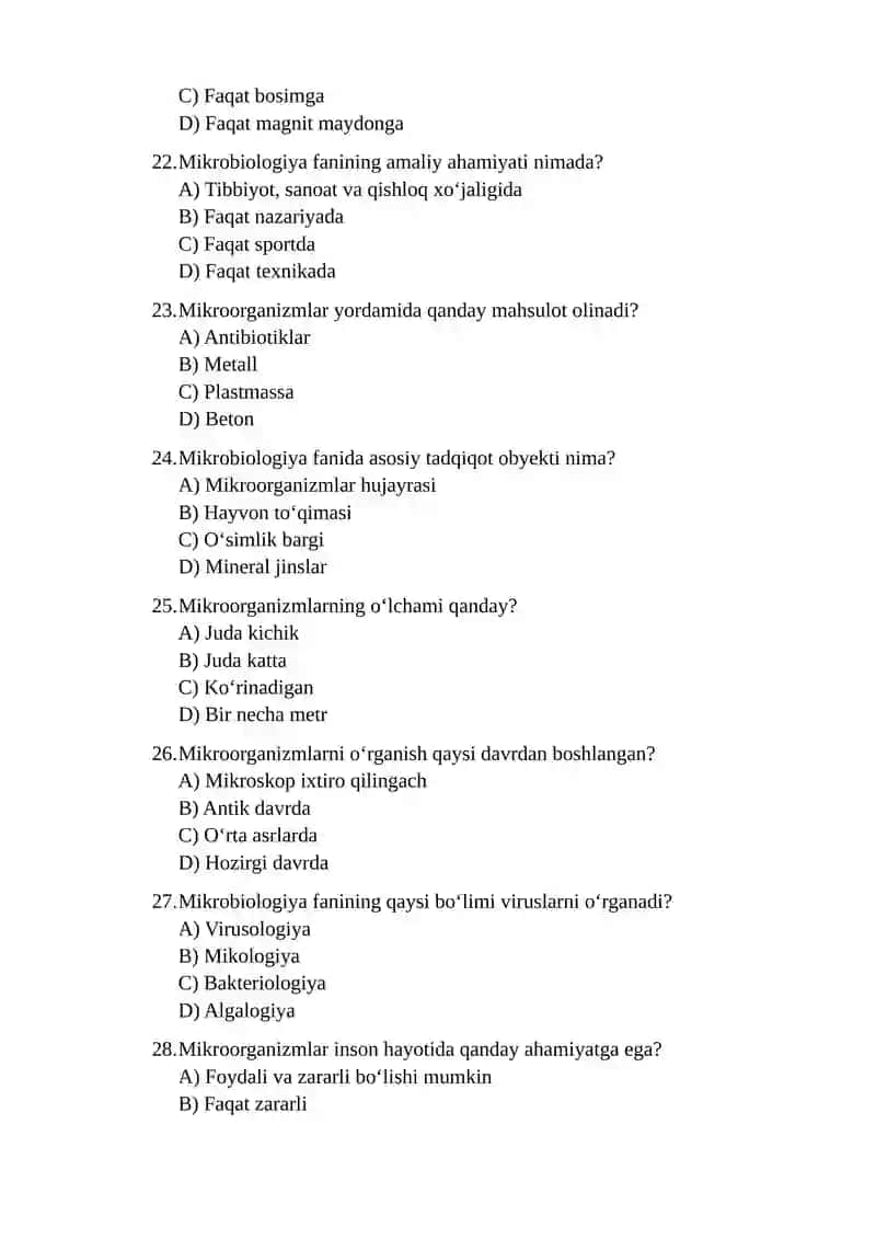 Mikrobiologiya va virusologiya test JAVOBSIZ 2025 4
