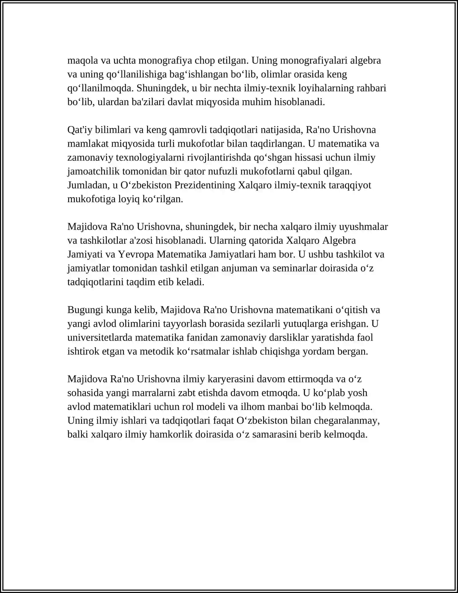 O'ZBEK TILSHUNOSLARI: MAJIDOVA RA'NO URISHEVNA 4