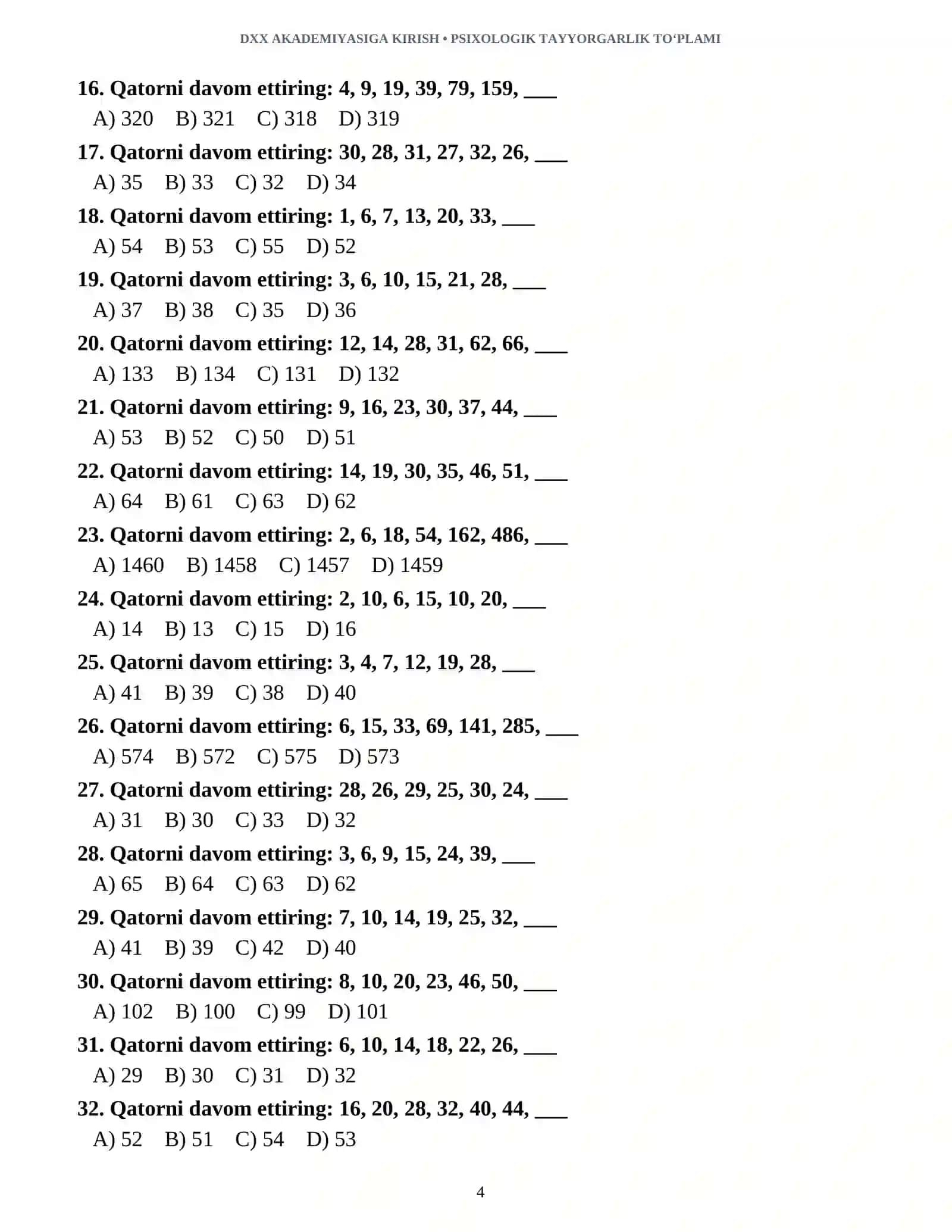 DXX AKADEMIYASIGA KIRISH 1000 TA PSIXOLOGIK TESTLAR TAYYORGARLIK TO‘PLAMI 2026-2027 4