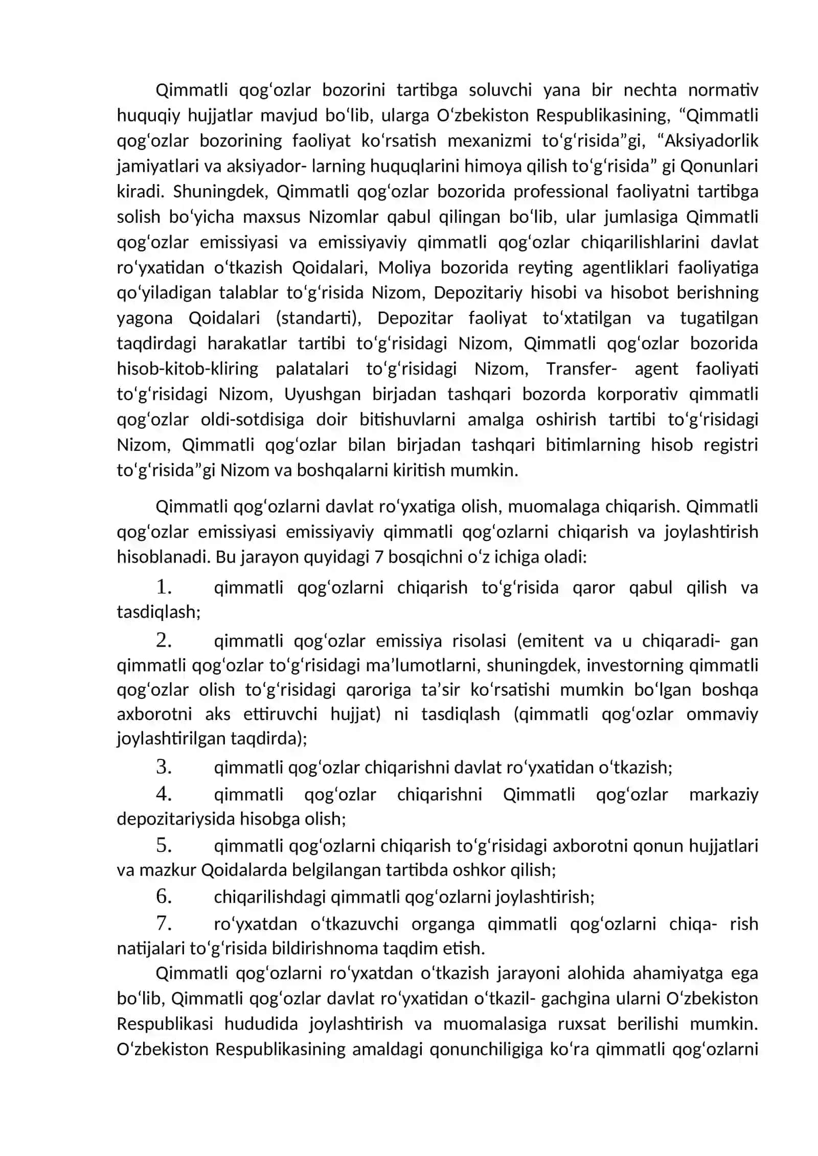 Qimmatli qog’ozlar bozori va birjalar faoliyatining huquqiy tartibga solinishi 4
