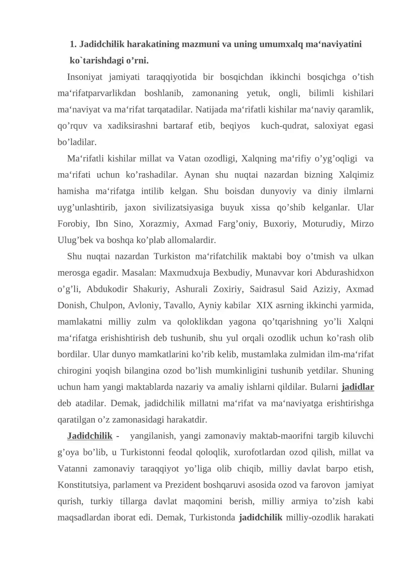 Jadidchilarning ma‘rifatparvarlik harakatlari va ularning xalq ma‘naviyatini yuksaltirishdagi o’rni 4