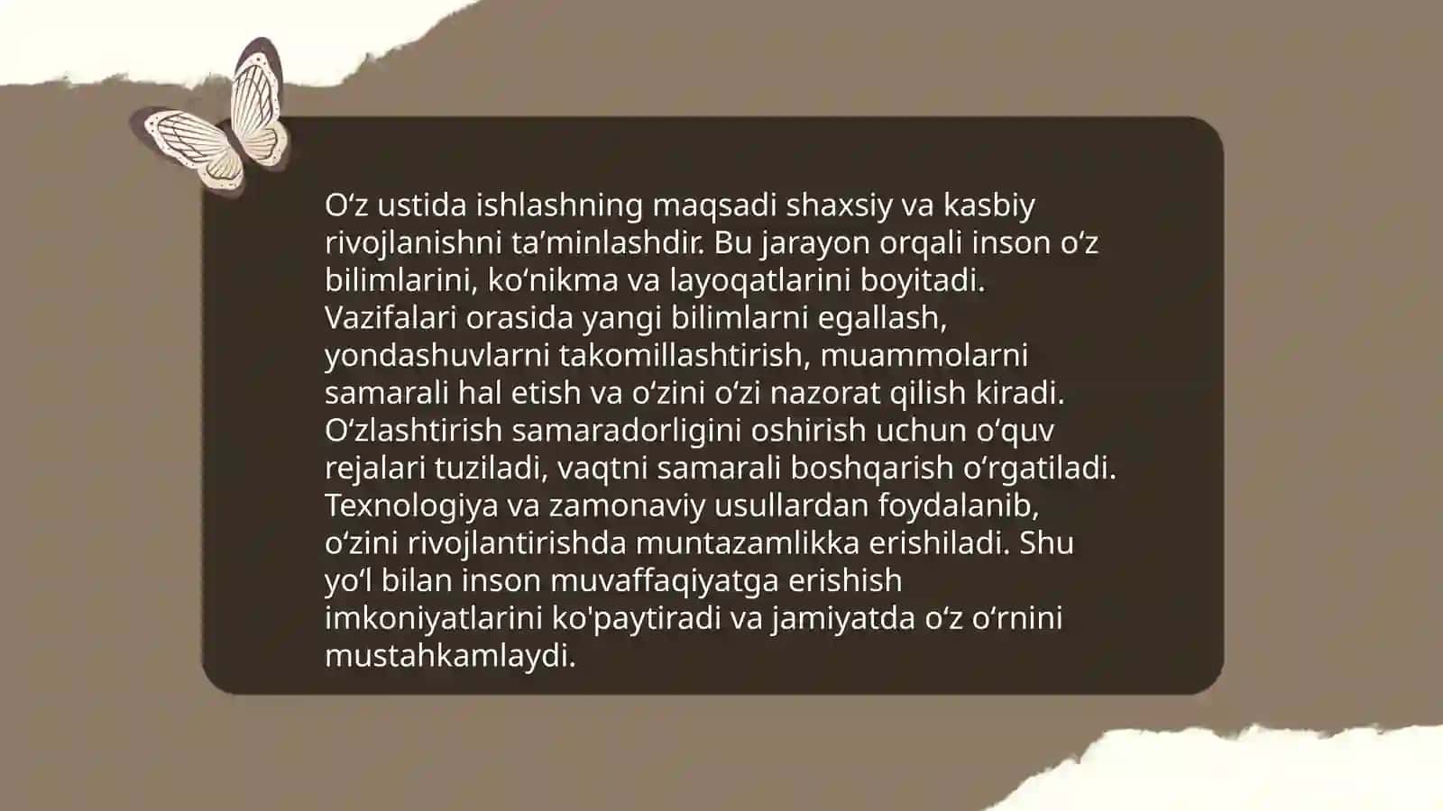 Oʻzini ozi tarbiyalash va oʻz ustida ishlash pedagogik mahoratning sharti sifatida 4