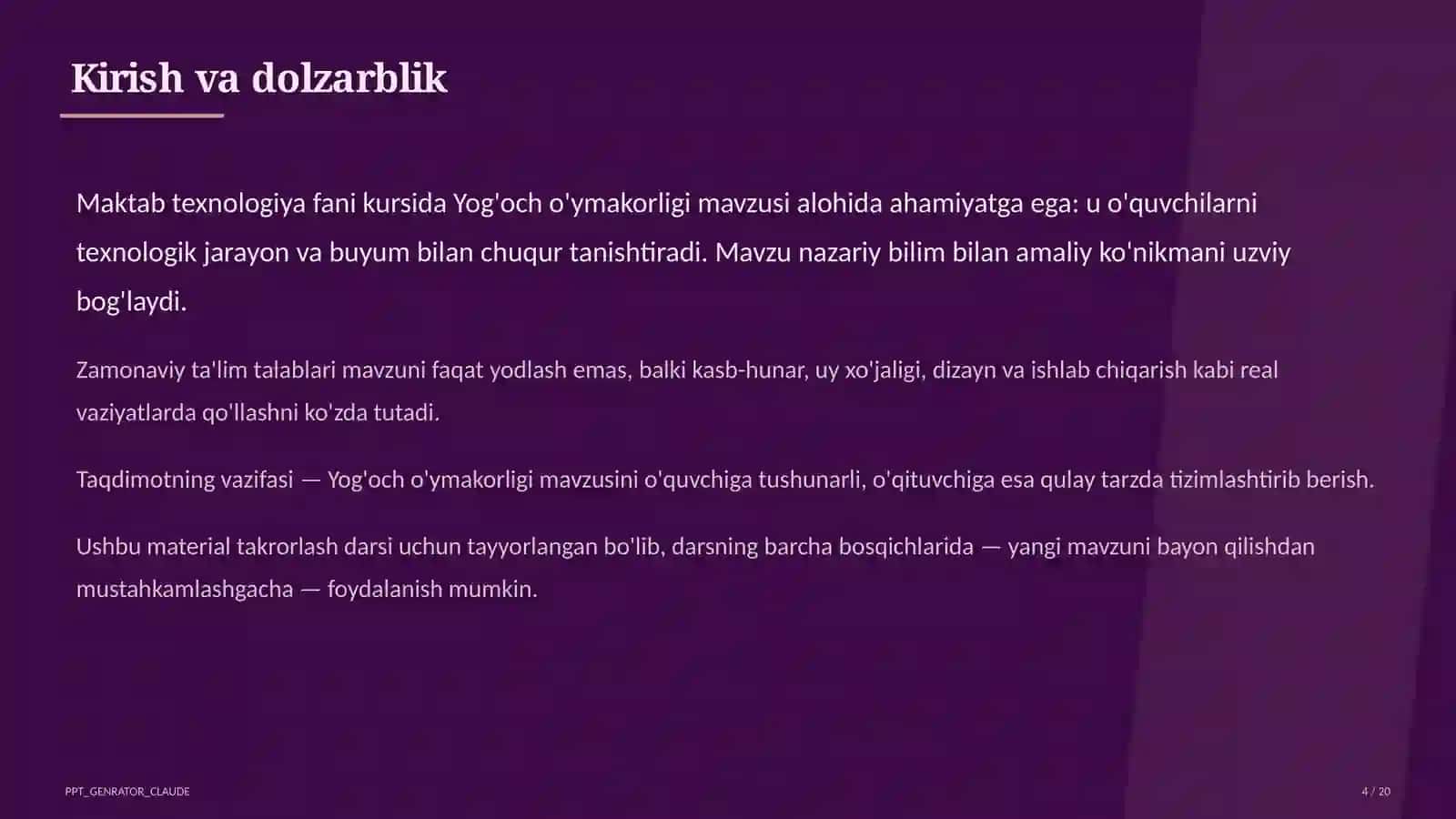 Yog'och o'ymakorligi (7-sinf) 4