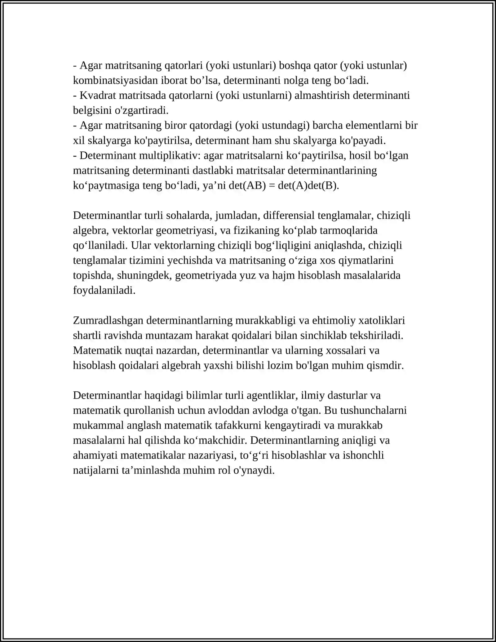 DETERMINANT VA UNING XOSSALARI 4